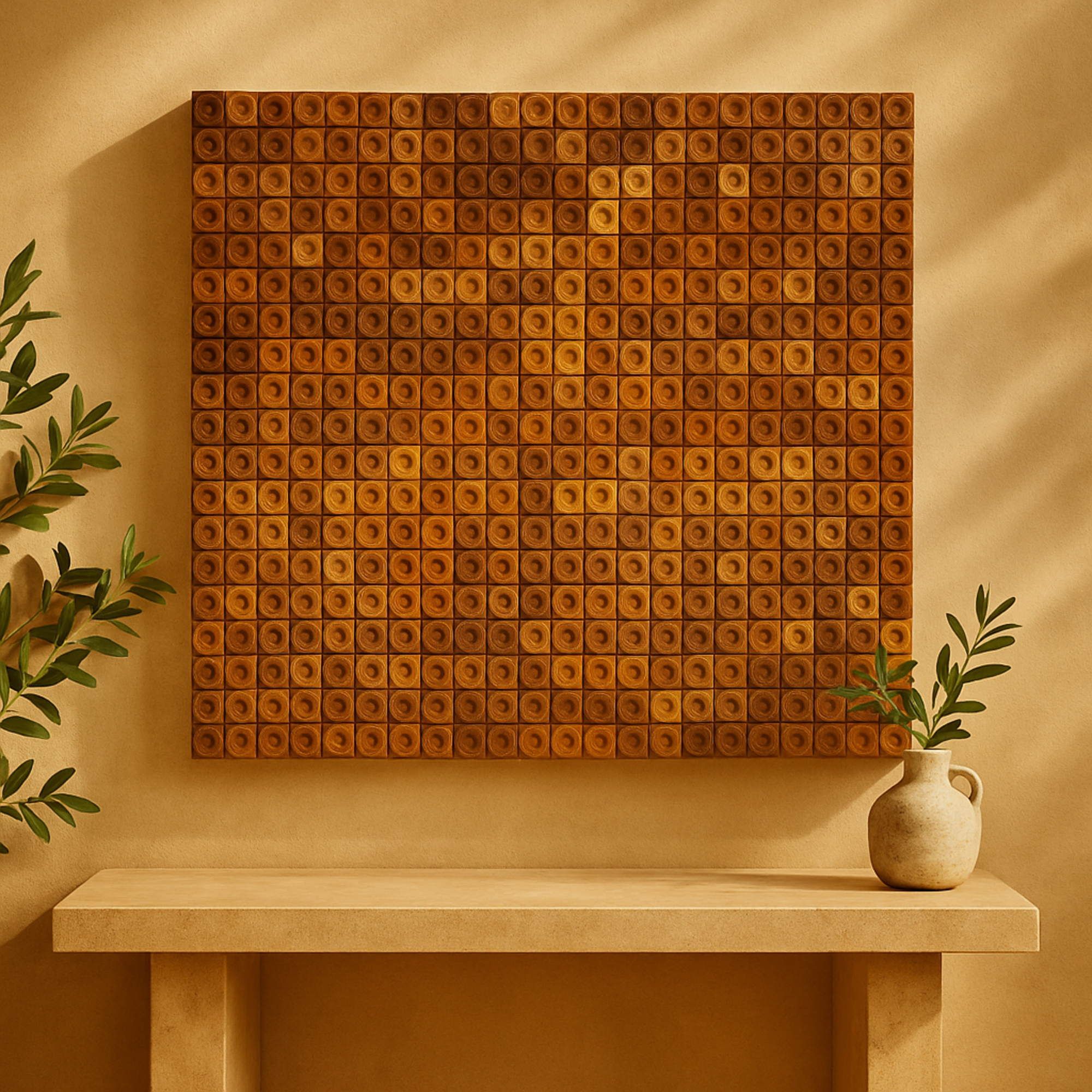 Abstract Brown Mango Wood Handmade Stacked Tree Trunks Home Wall Decor