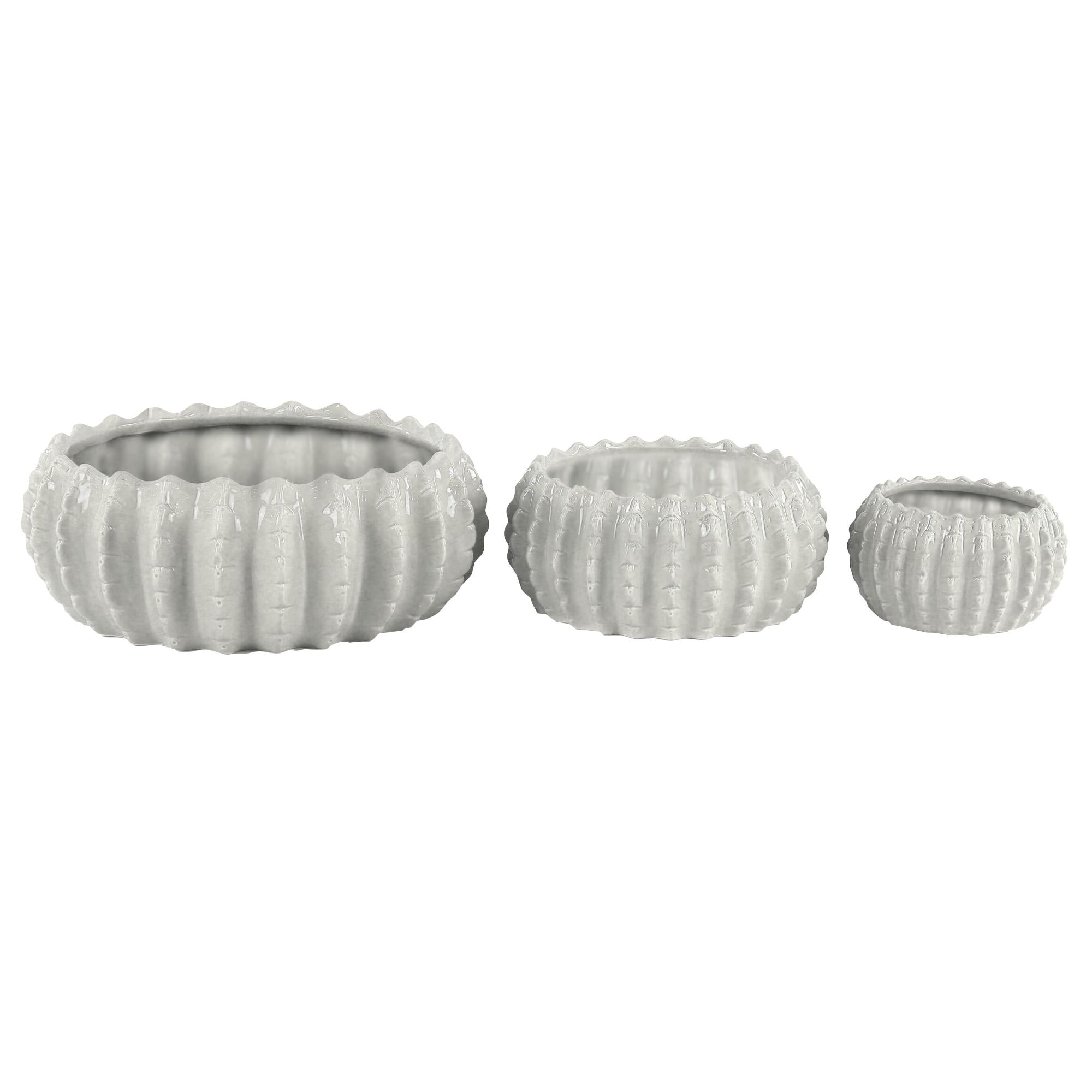 Set of 3 White Ceramic Indoor Outdoor Planter
