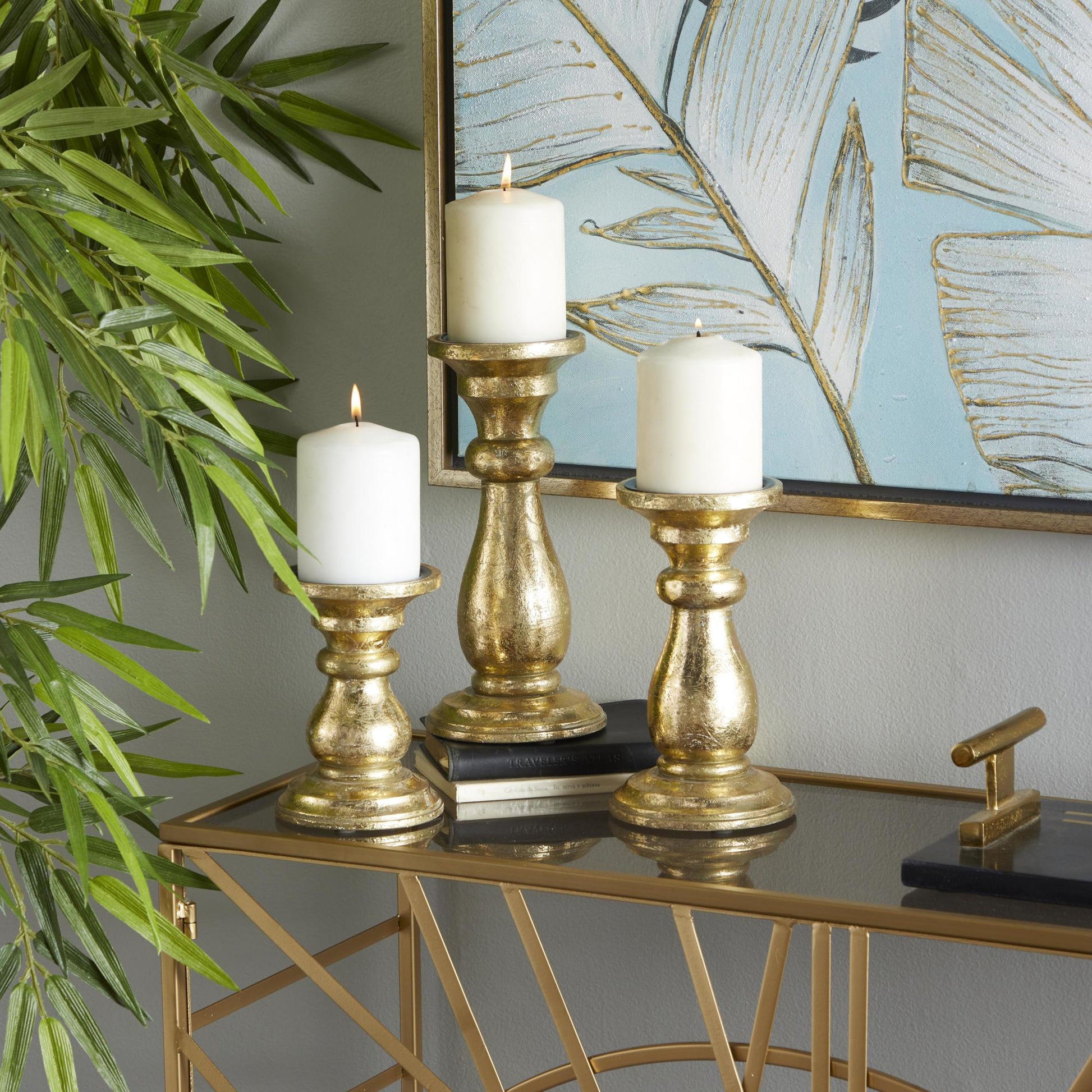 Set of 3 Mango Wood Turned Style Pillar Decorative Candle Holder
