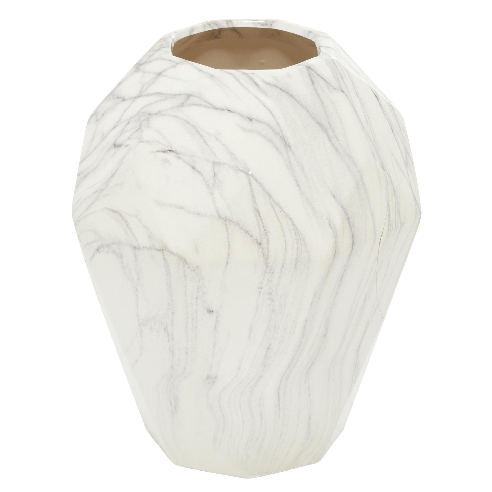 White Ceramic Faux Marble Decorative Vase