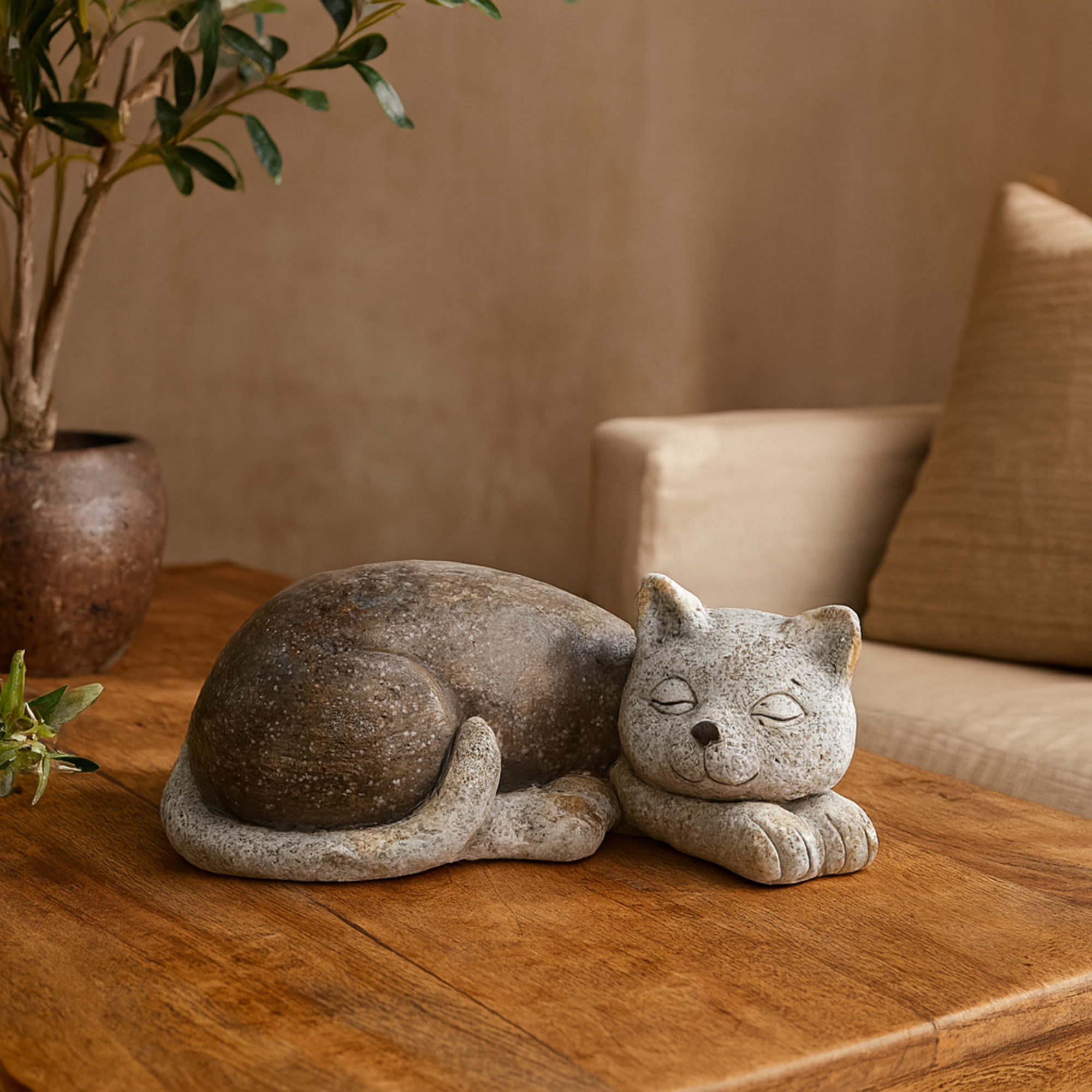 Cat Gray Polystone Indoor Outdoor Decorative Garden Sculpture