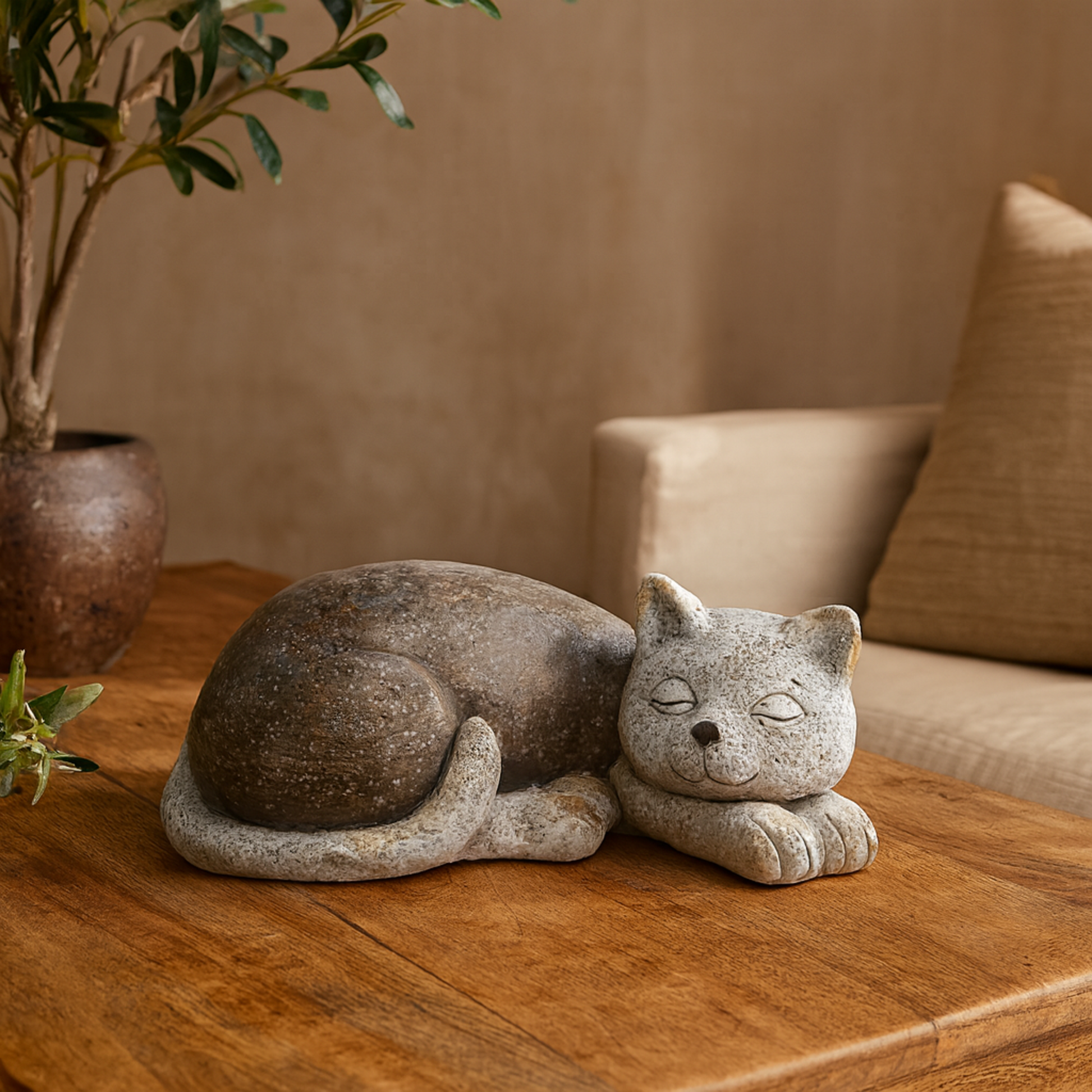 Cat Gray Polystone Indoor Outdoor Decorative Garden Sculpture