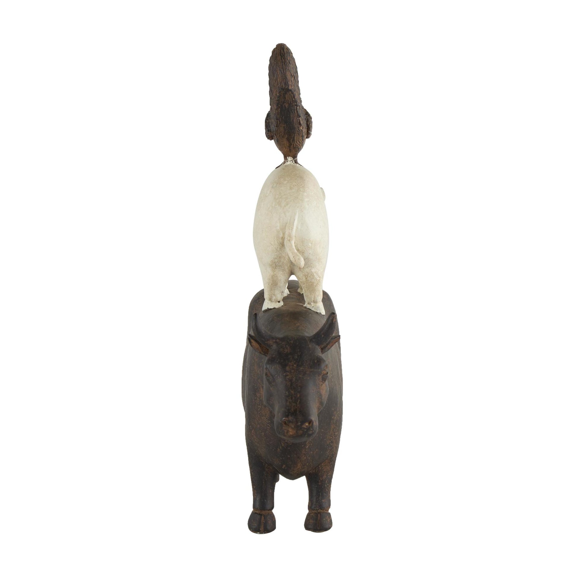 Farm Animals Brown Polystone Stacked Decorative Sculpture with Cream Accent