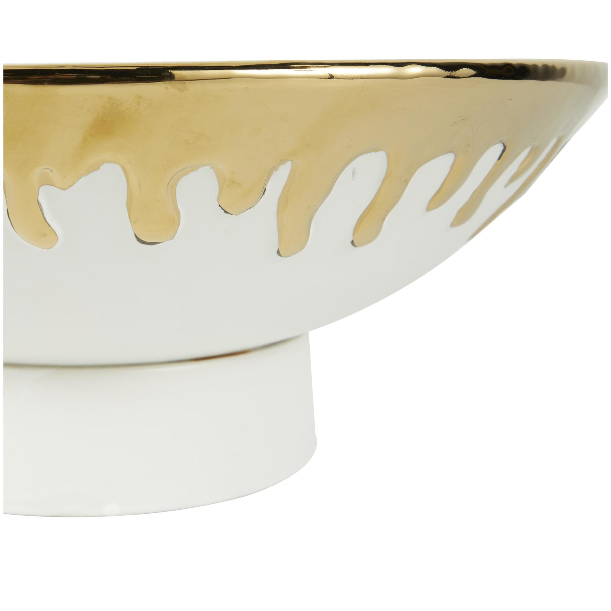 CosmoLiving by Cosmopolitan Abstract Ceramic Large Decorative Bowl with Abstract Gold Melting Drips