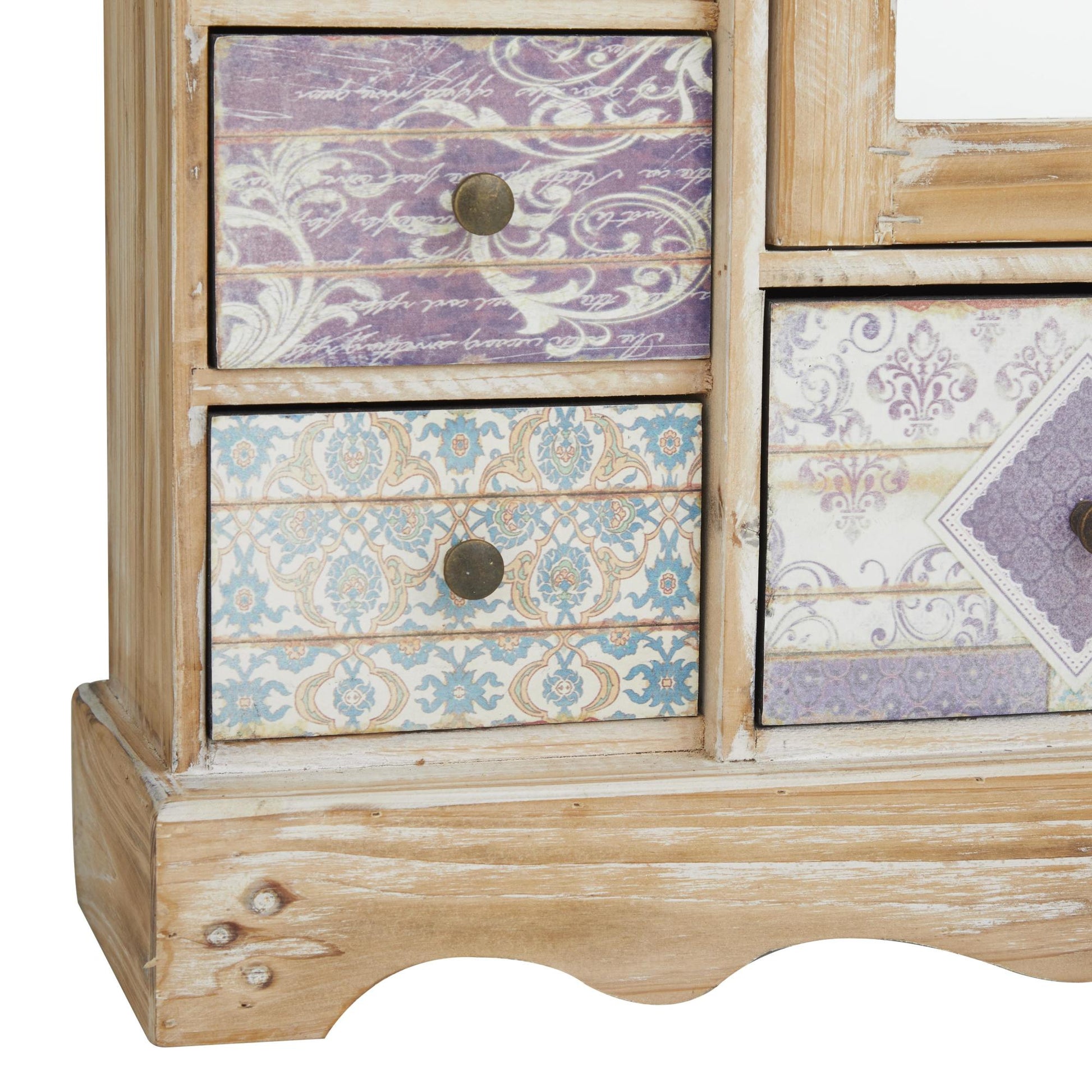 Scroll Light Brown Wooden 7 Drawers Decorative Jewelry Box with Patchwork Patterns