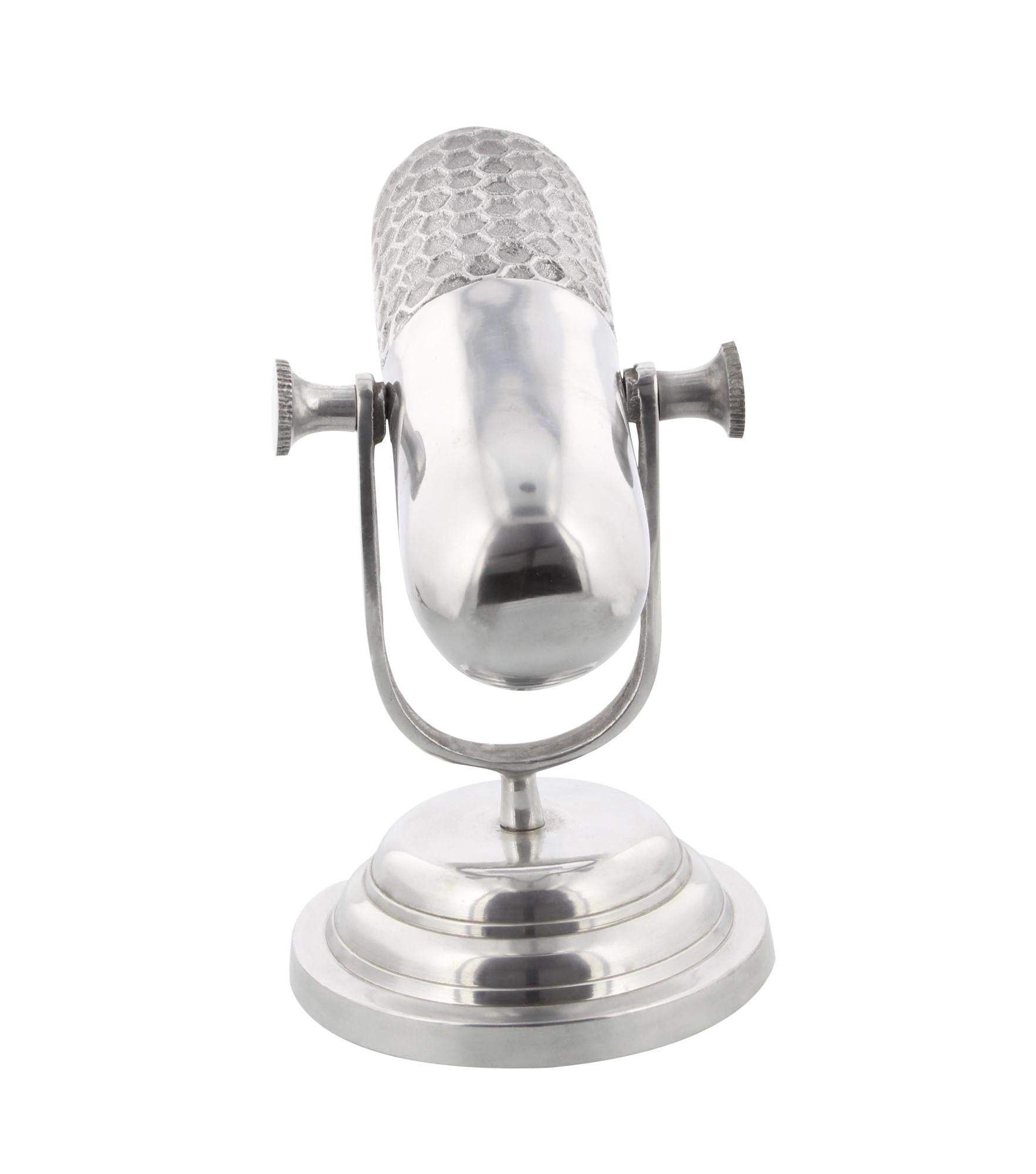 Microphone Silver Aluminum Metal Decorative Sculpture