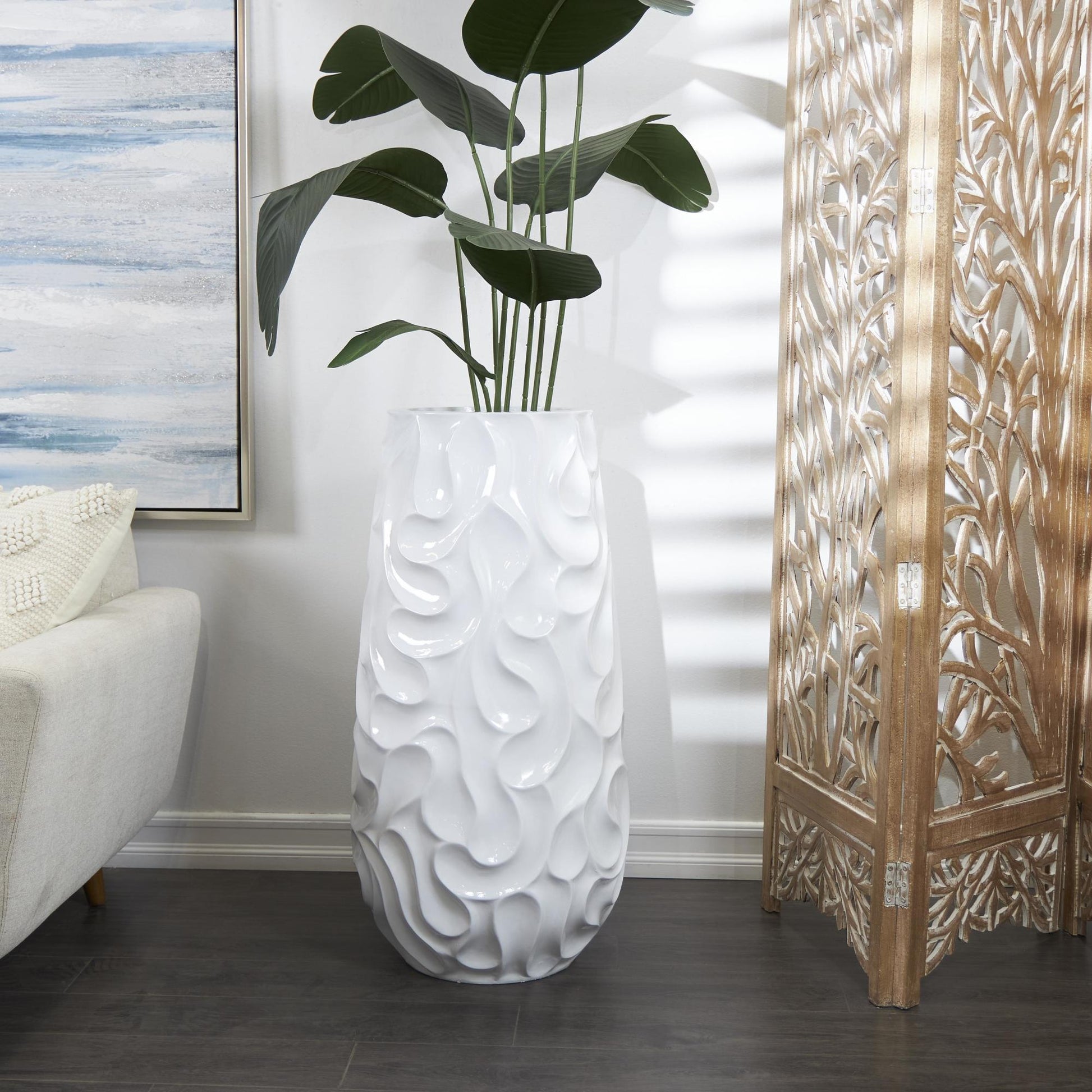 Resin Large Wavy Textured Floor Decorative Vase