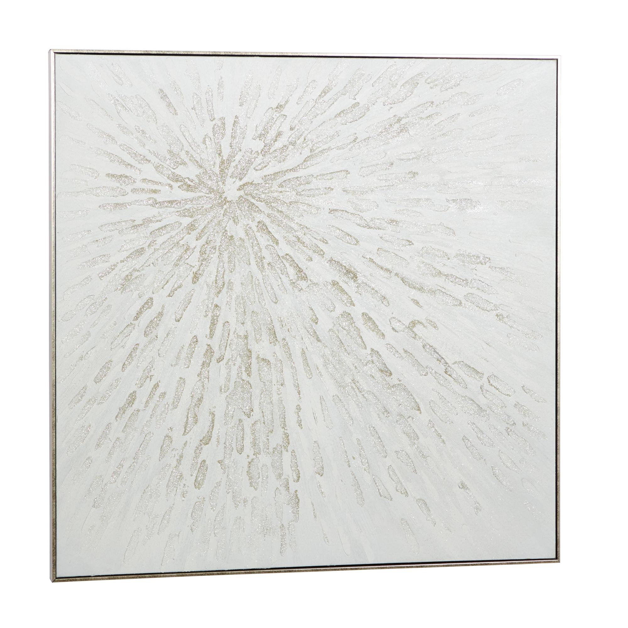 CosmoLiving by Cosmopolitan Starburst White Canvas Abstract Metallic Living Room Framed Wall Art with Silver Foil Accents