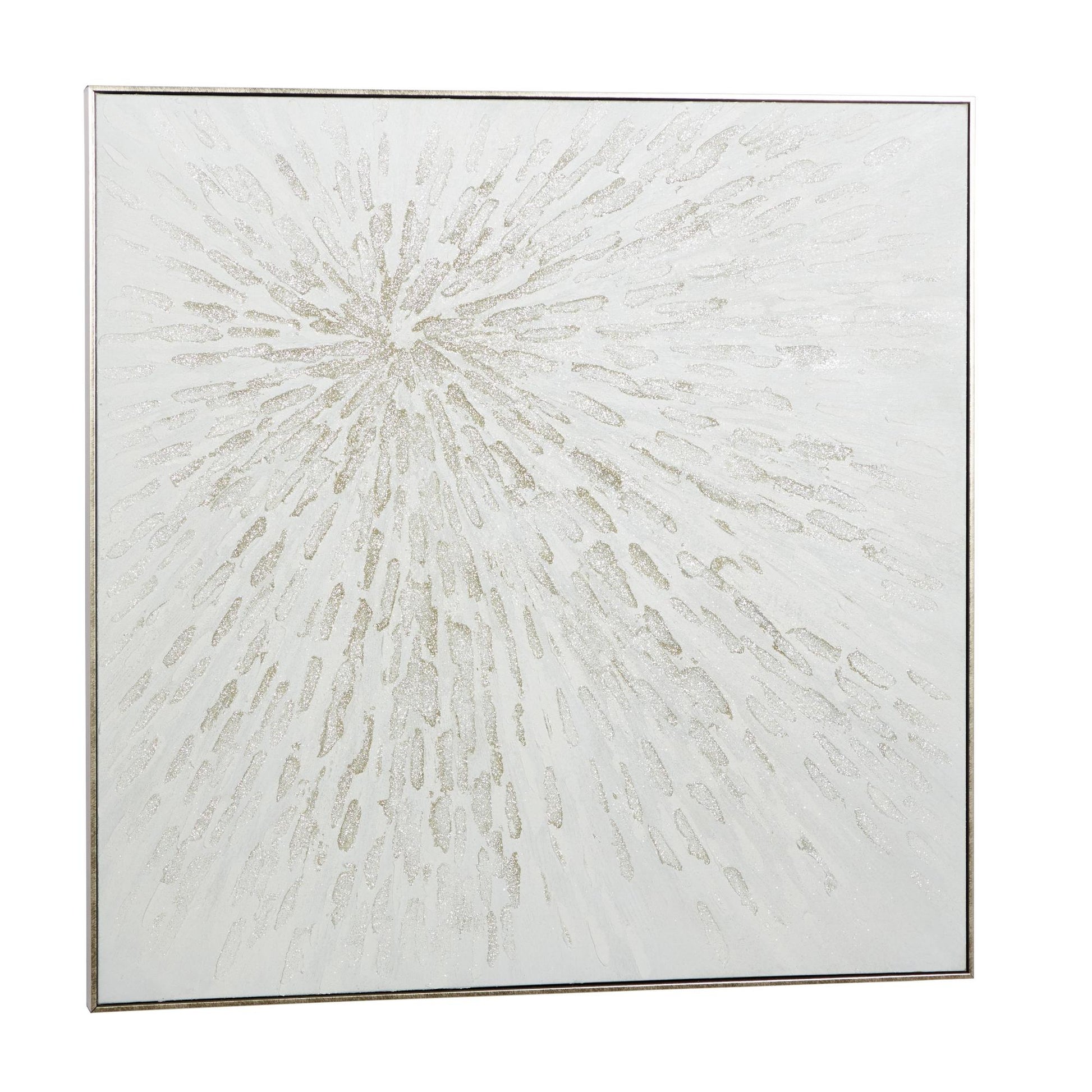 CosmoLiving by Cosmopolitan Starburst White Canvas Abstract Metallic Living Room Framed Wall Art with Silver Foil Accents
