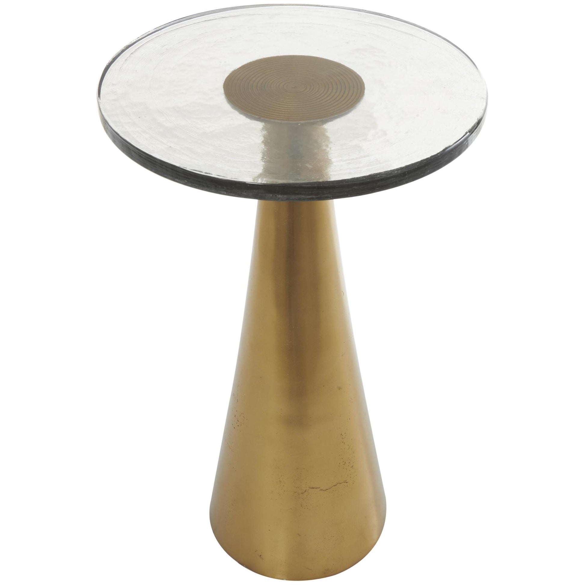 Geometric Aluminum Metal Cone Side End Accent Table with Textured Glass Tabletop