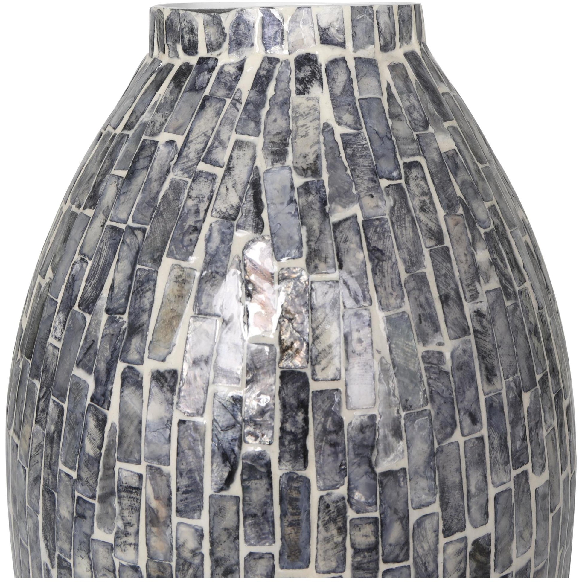 Gray Mother of Pearl Shell Handmade Mosaic Inspired Decorative Vase