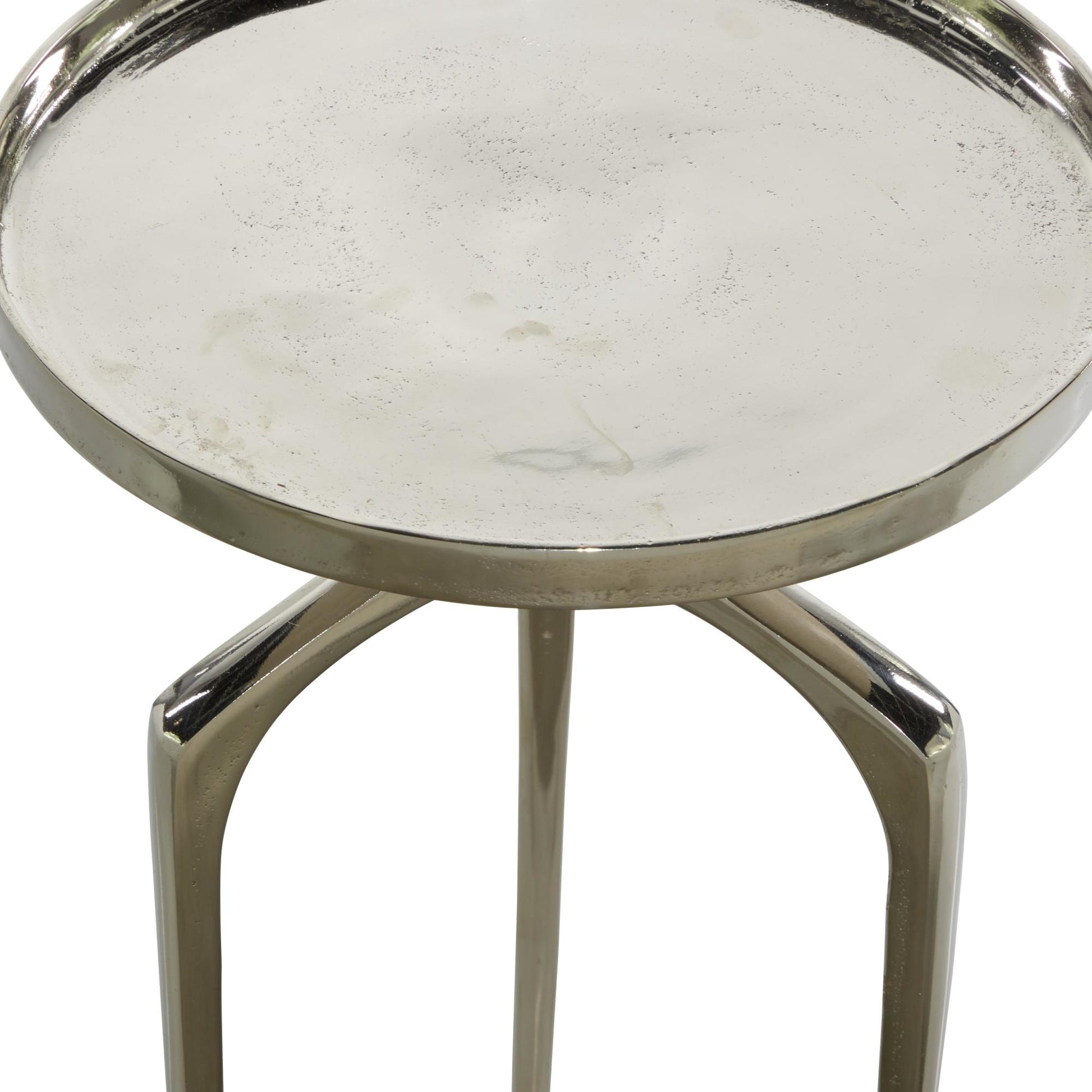 Aluminum Metal Tray Inspired Top Side End Accent Table with 3 Tripod Legs