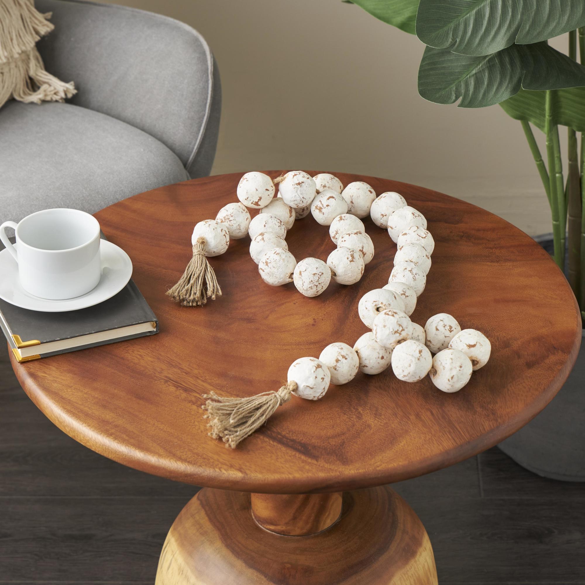 Ceramic Handmade Round Intricately Shaped Large Distressed Beaded Garland with Tassel