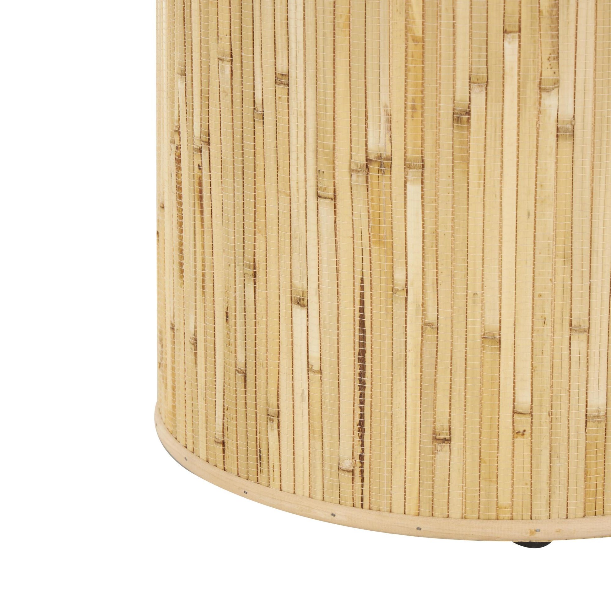 Light Brown Wooden Handmade Side End Accent Table with Linear Wood Strip Design