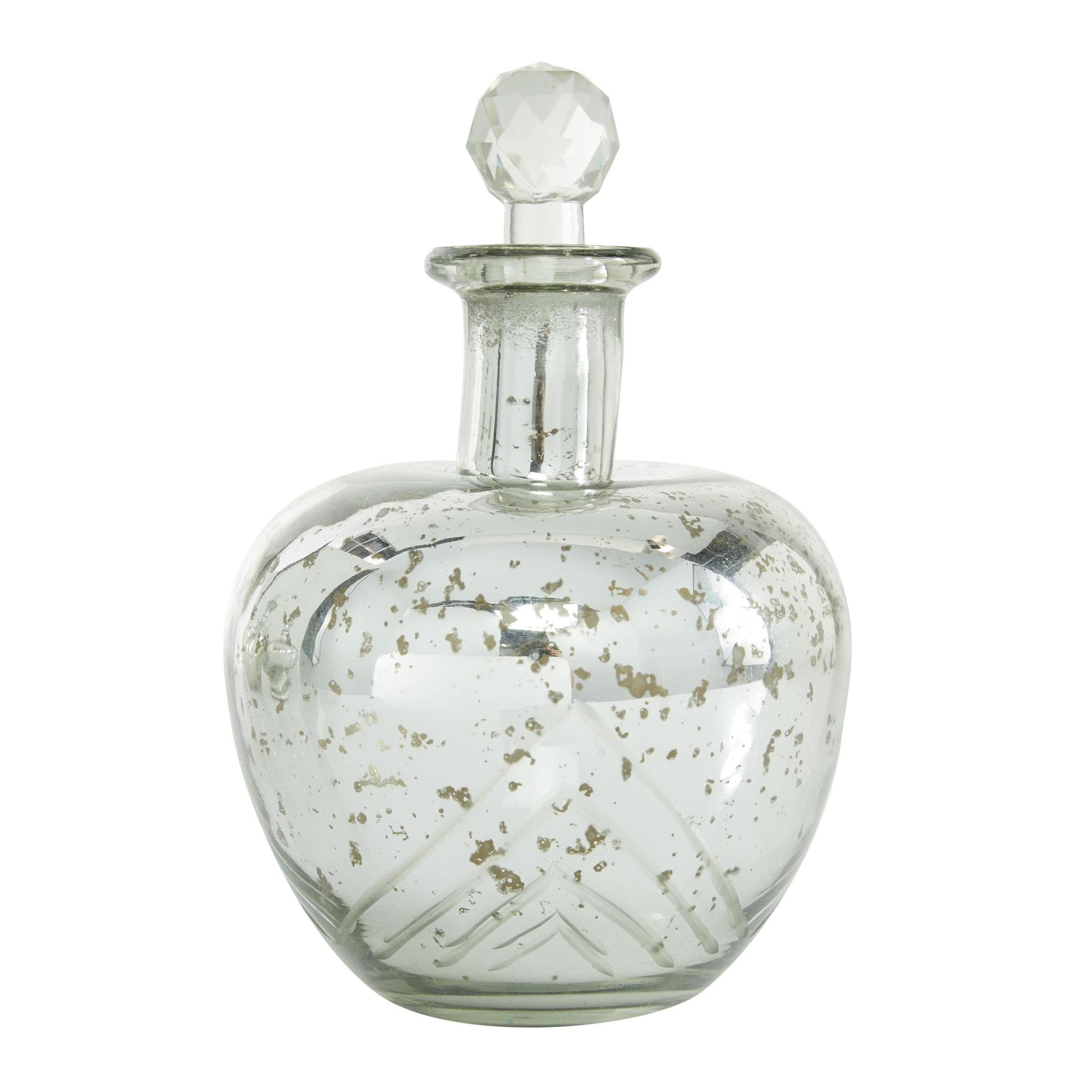 Set of 3 Silver Glass Living Room Decorative Jars with Crystal Stoppers