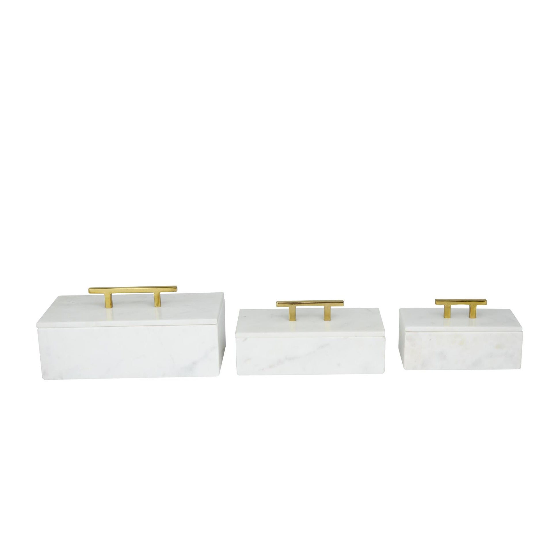Set of 3 Marble Decorative Box with Aluminum Bar Handles Set of 3 12", 10", 8"W