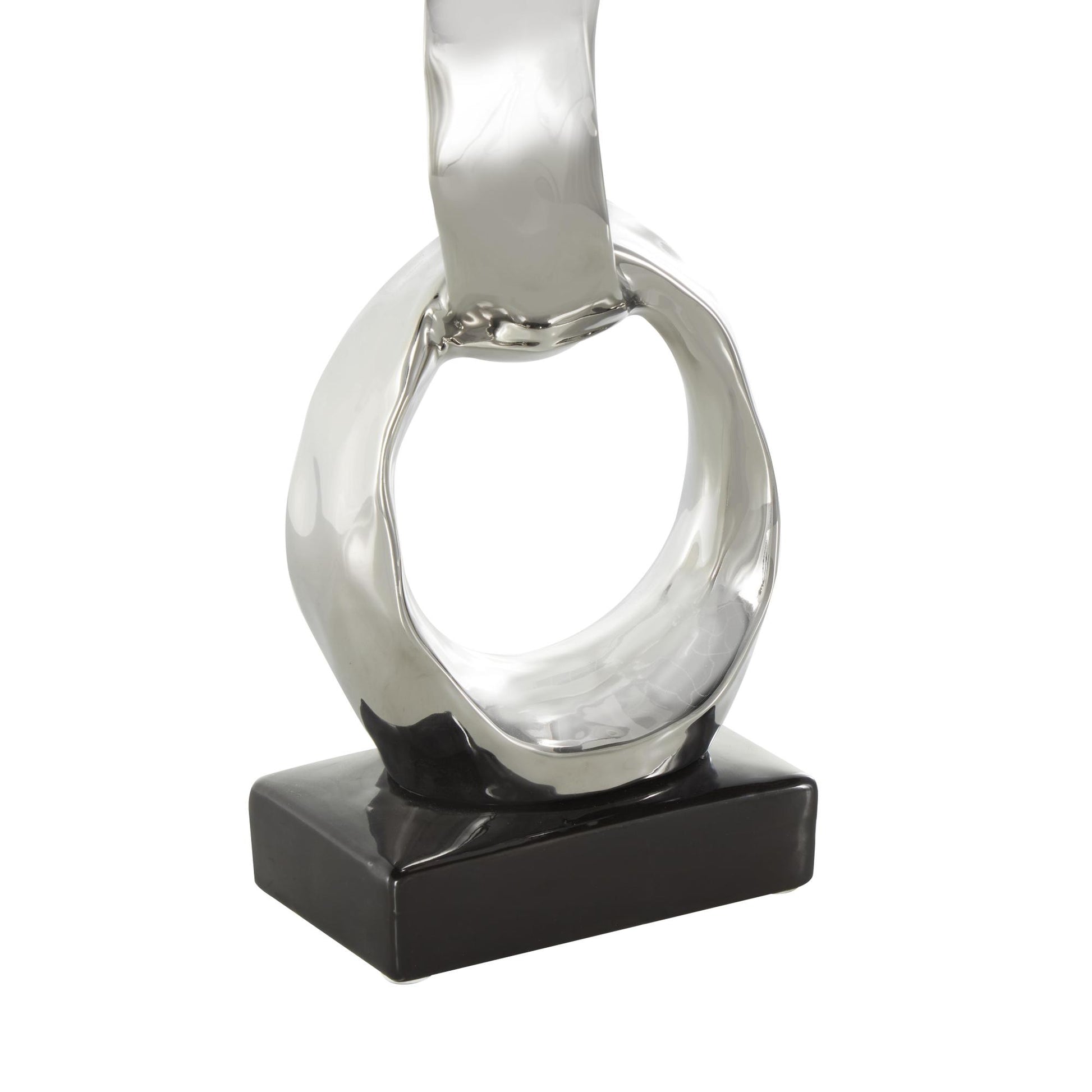 Abstract Ceramic Interlocked Ring Decorative Sculpture with Black Base