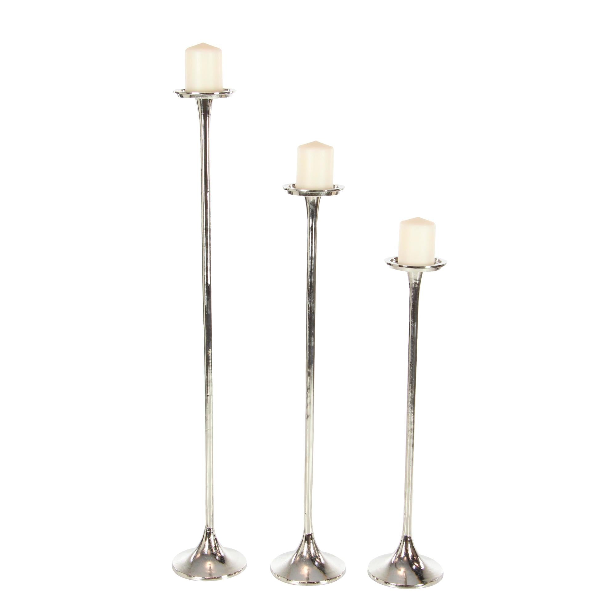 Set of 3 Aluminum Metal Tall Slim Floor Decorative Candle Holder Set of 3 27", 32", 40"H