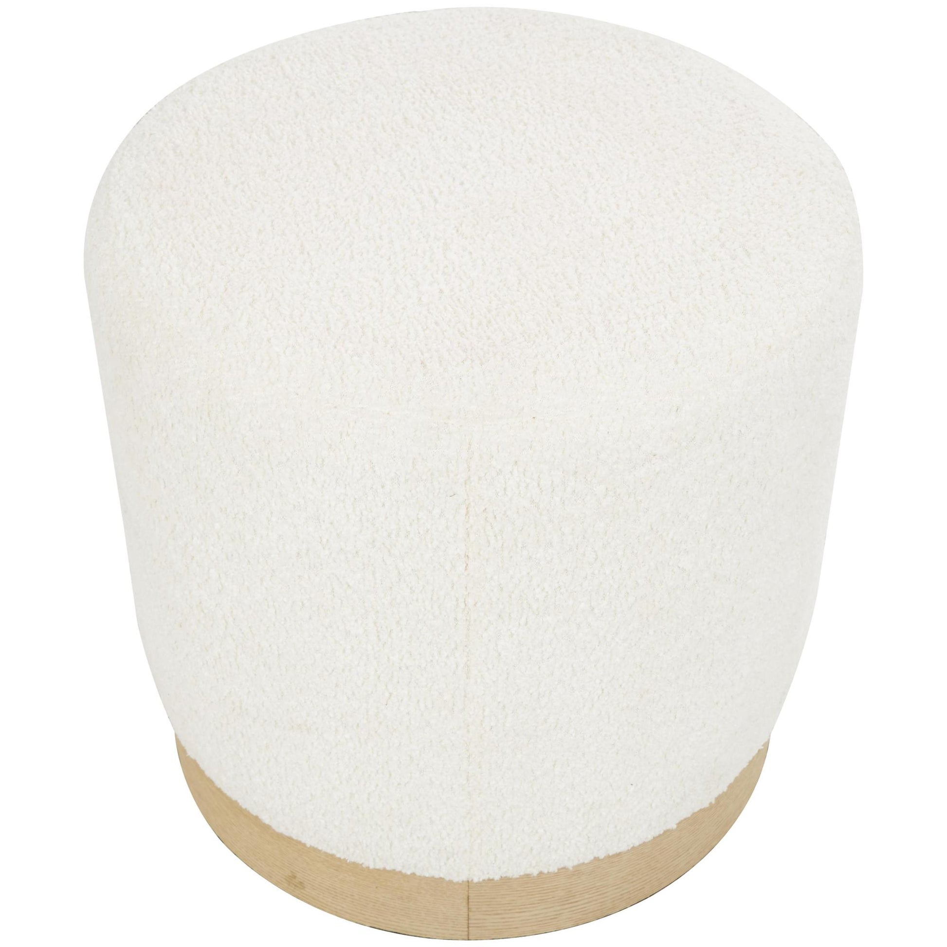 Geometric White Polyester Boucle Living Room Stool with Brown Wooden Base