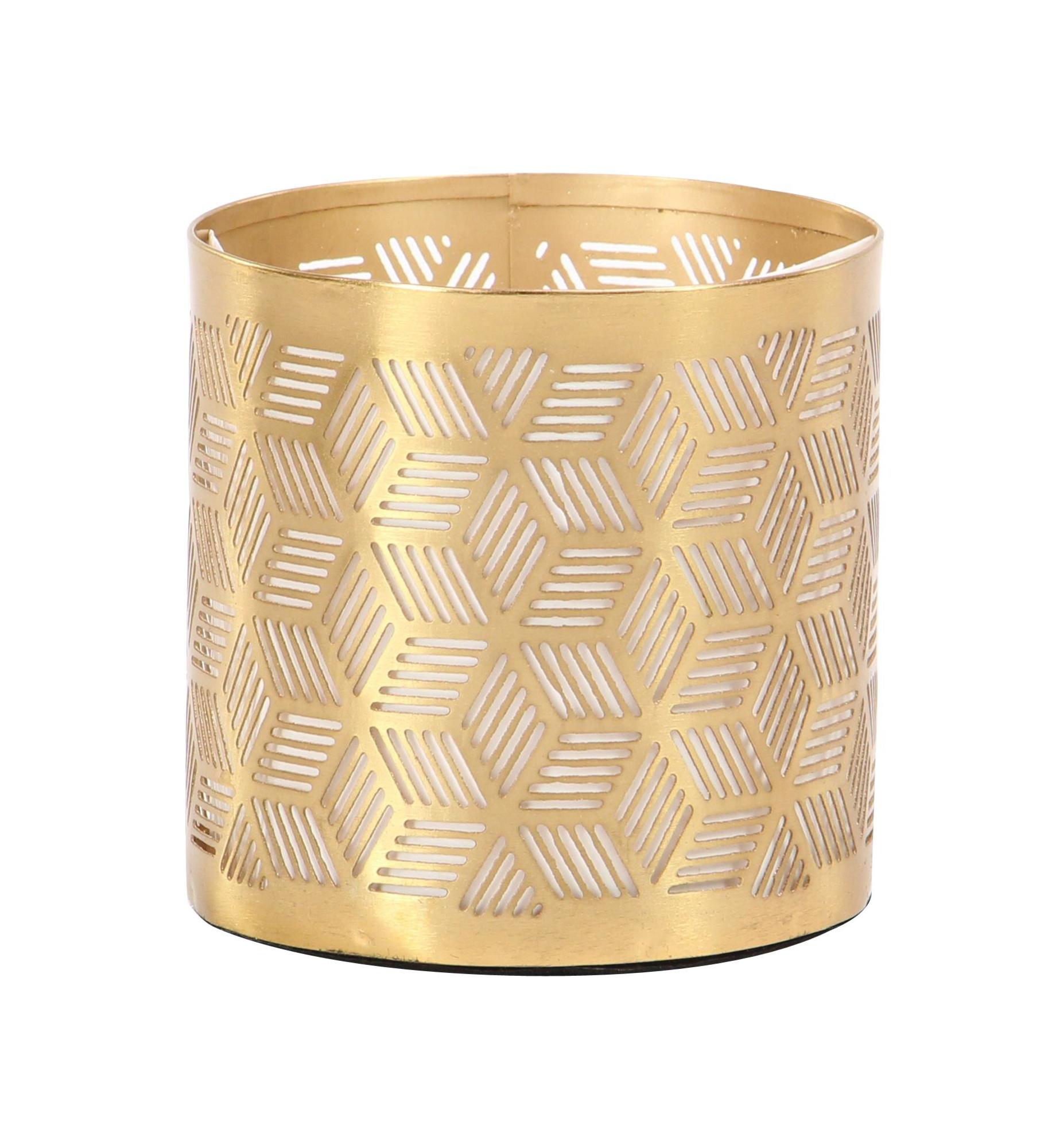Floral Metal Pencil Cup with Laser Carved Design 4" x 4" x 4"
