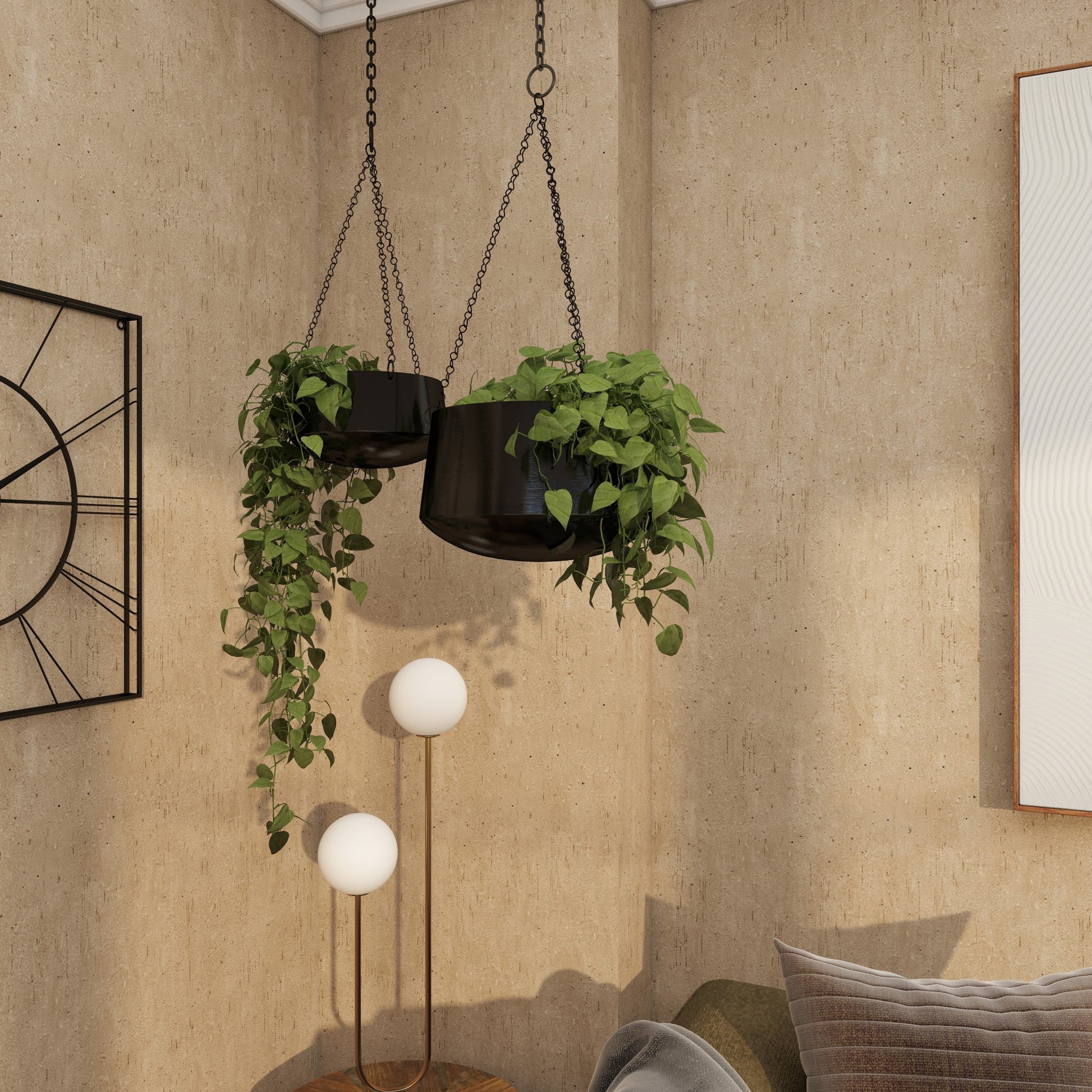 Set of 2 Metal Hanging Dome Indoor Outdoor Wall Planter with Chain