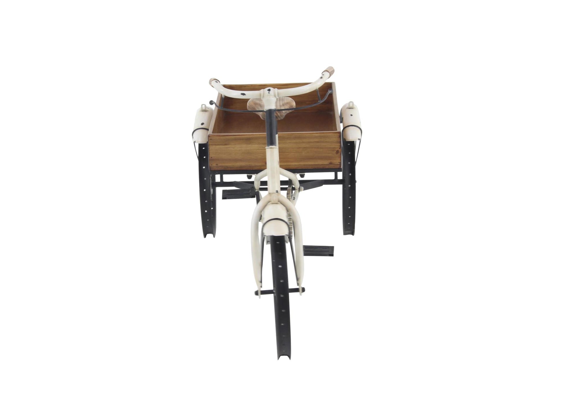 Bike White Metal Vintage Indoor Outdoor Plantstand with Brown Wood Accents