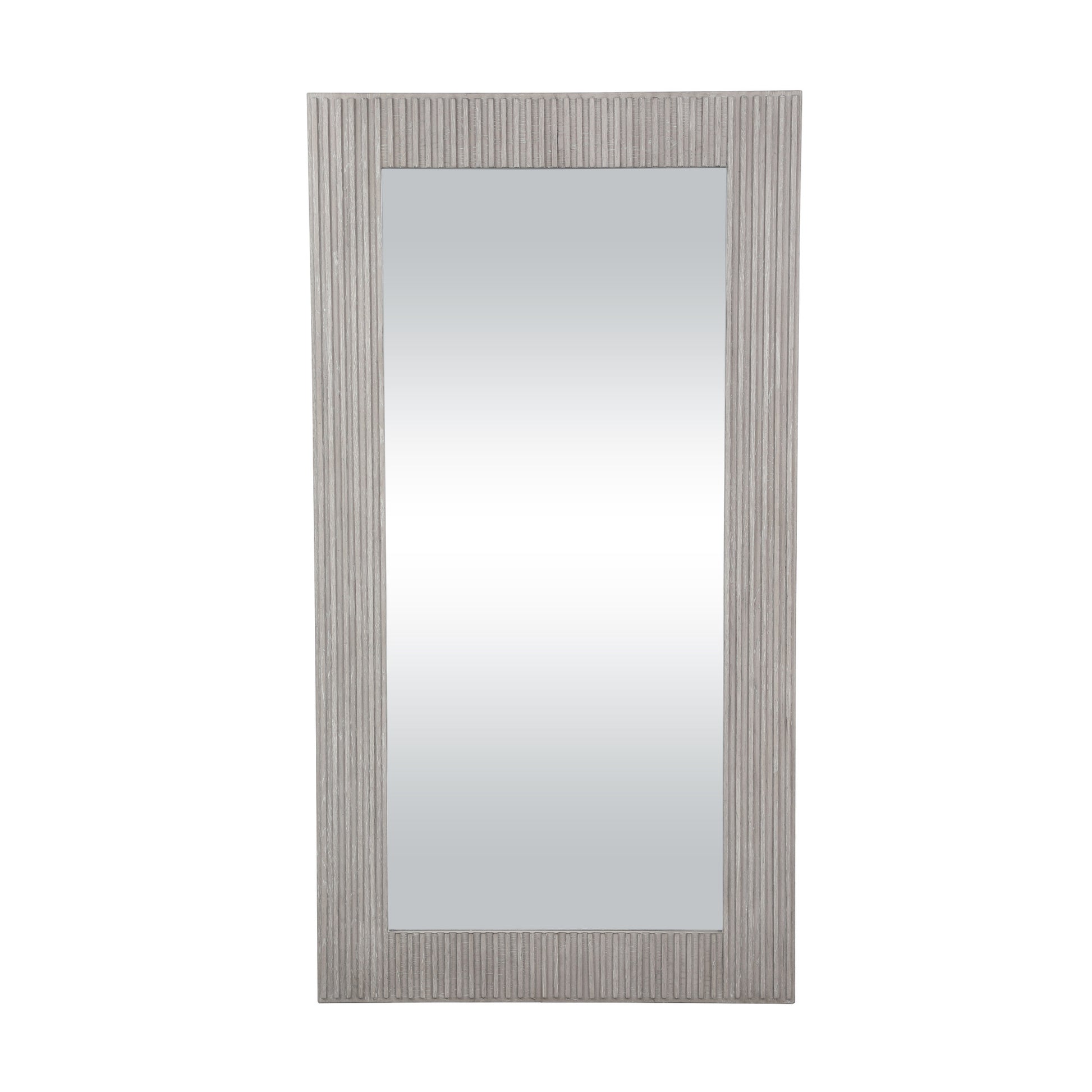 Gray Wood Washed Room Floor Mirror with Ribbed Frame
