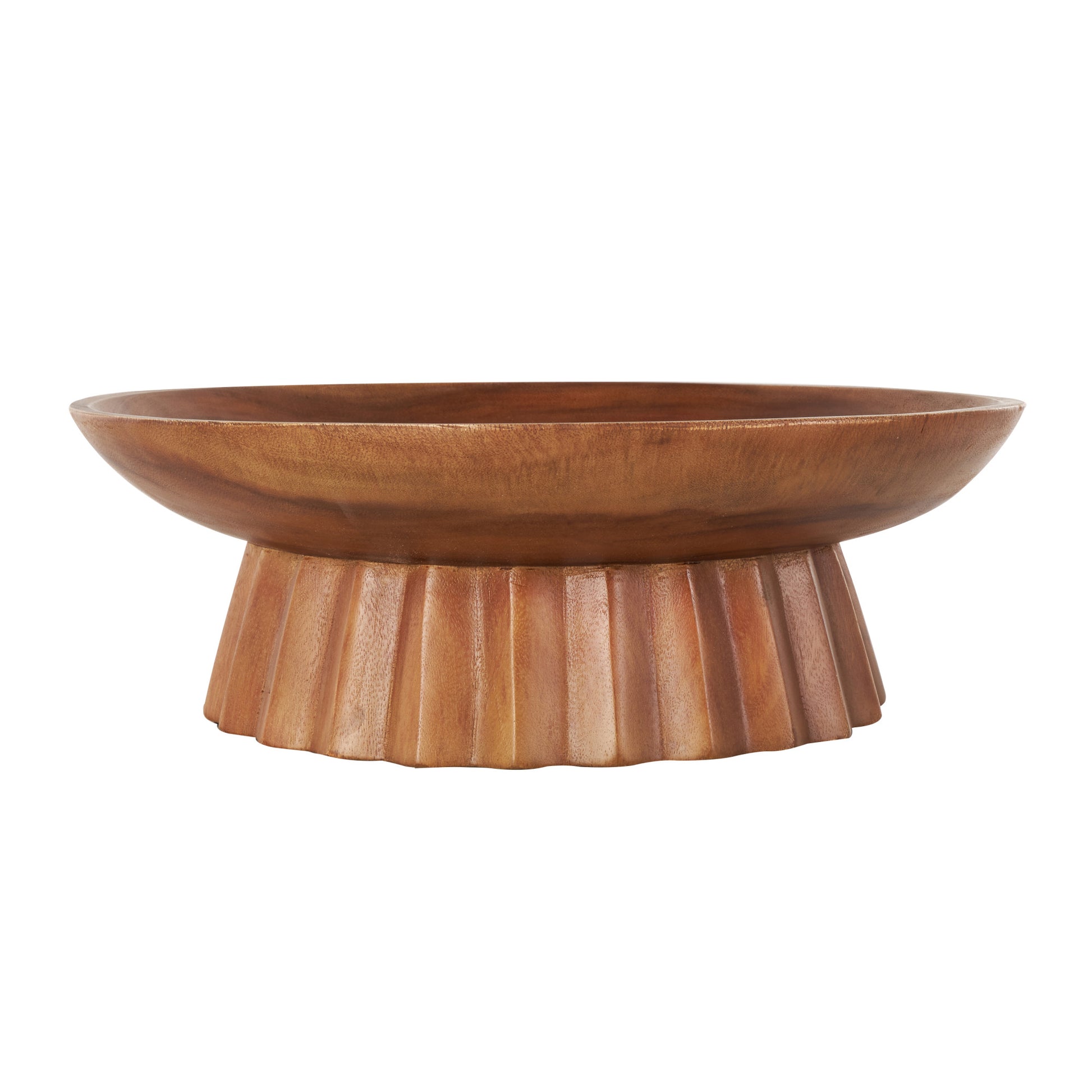 Brown Teak Wood Handmade Large Decorative Bowl with Concaved Elevated Base