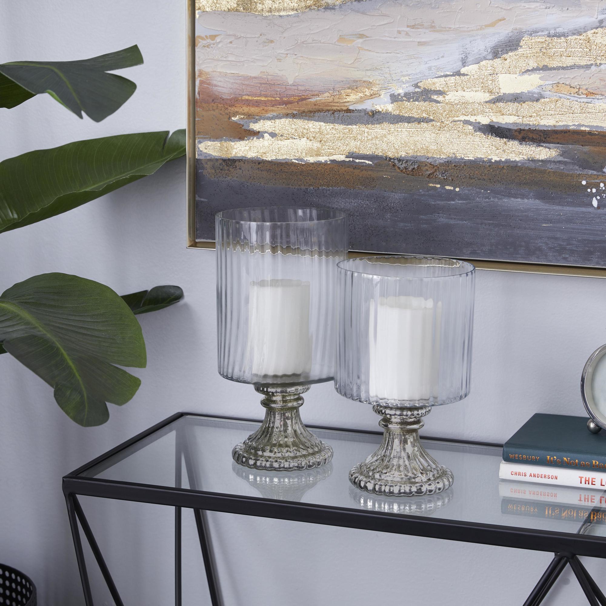 Set of 2 Silver Glass Room Hurricane Lamp