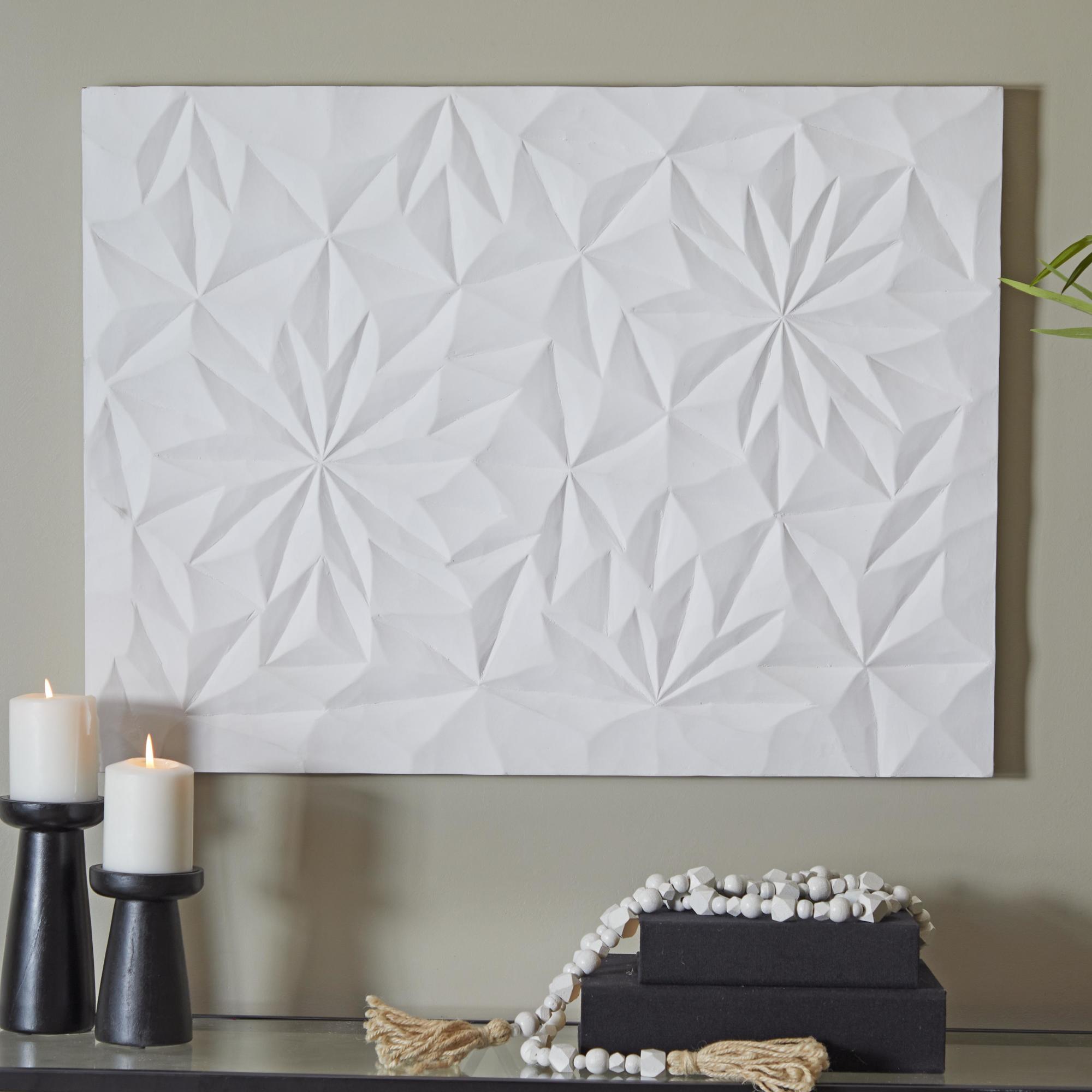 CosmoLiving by Cosmopolitan Geometric White Wooden Handmade Carved Dimensional Abstract Panel Home Wall Decor