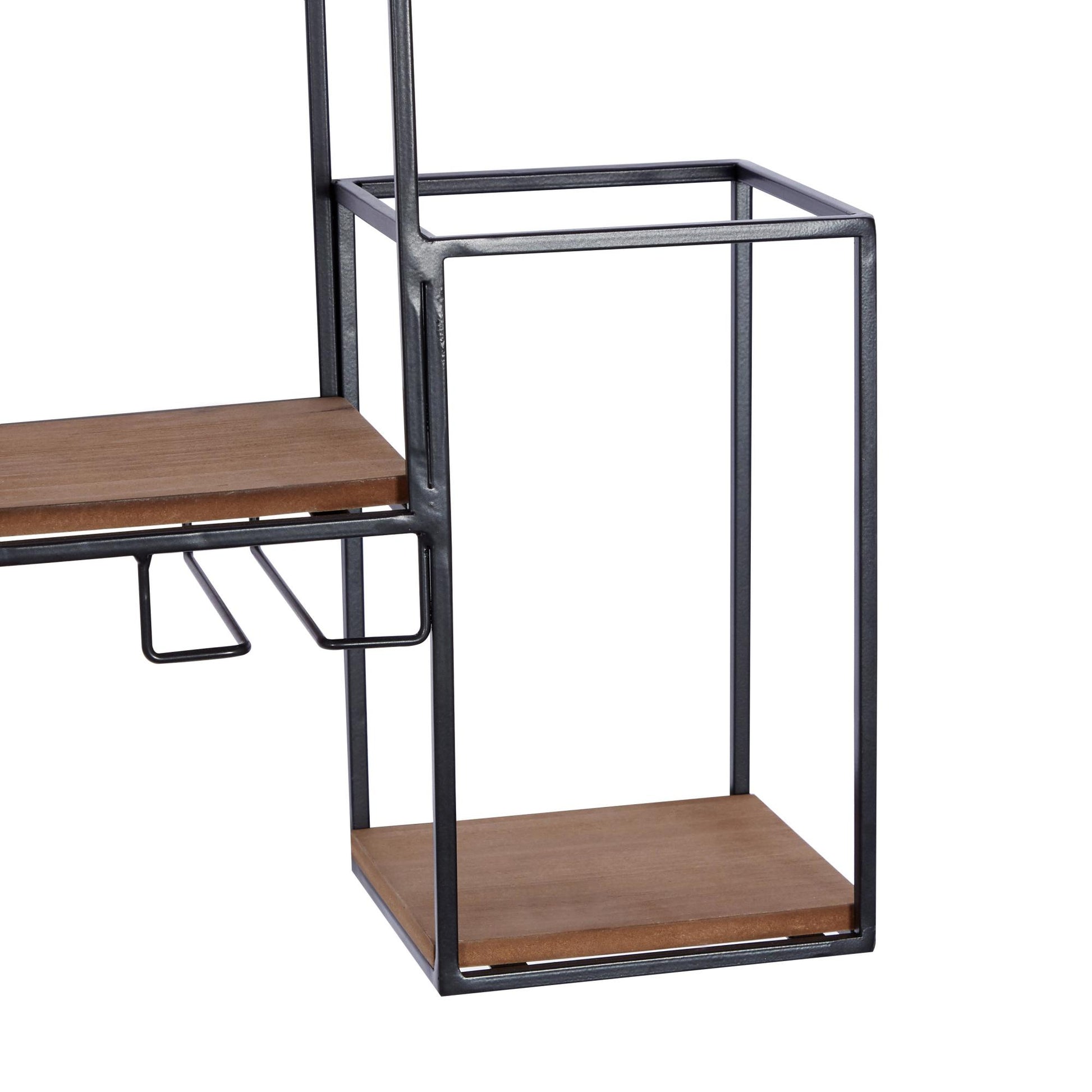 Geometric Black Metal 7 Bottle Display Wall Wine Rack with 5 Glass Holder Slots