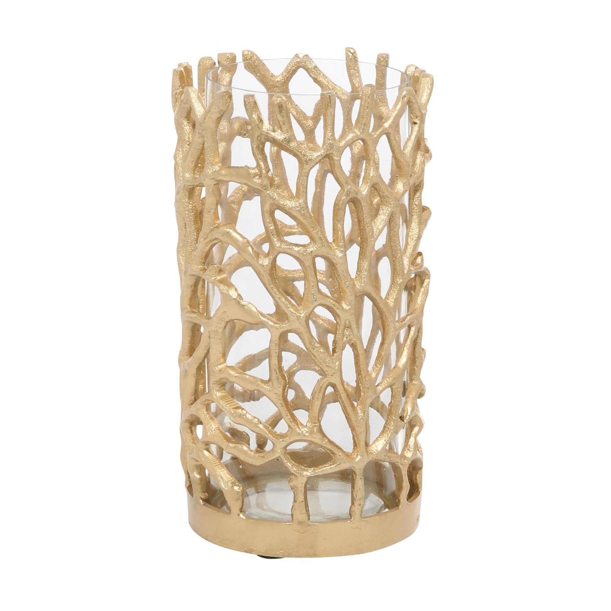 Coral Gold Aluminum Metal Decorative Indoor Outdoor Candle Lantern