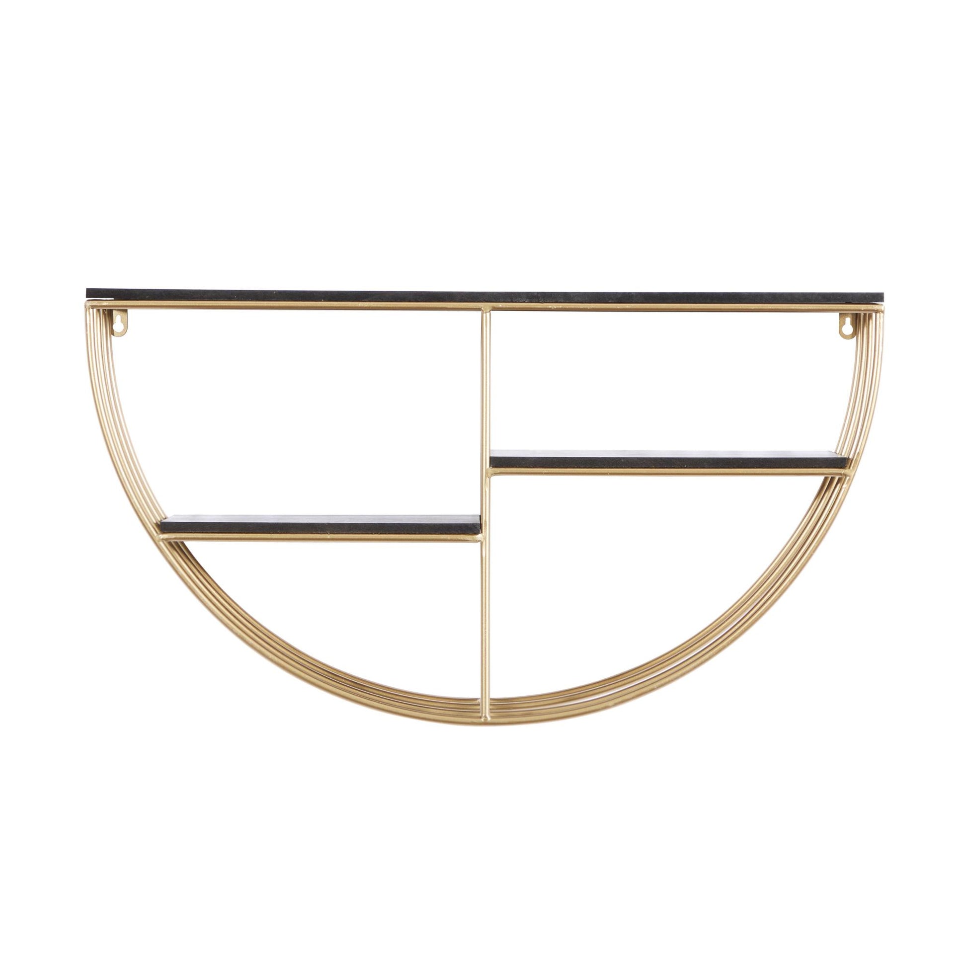 Gold Wooden 3 Shelves Room Wall Shelf with Half Moon Shape