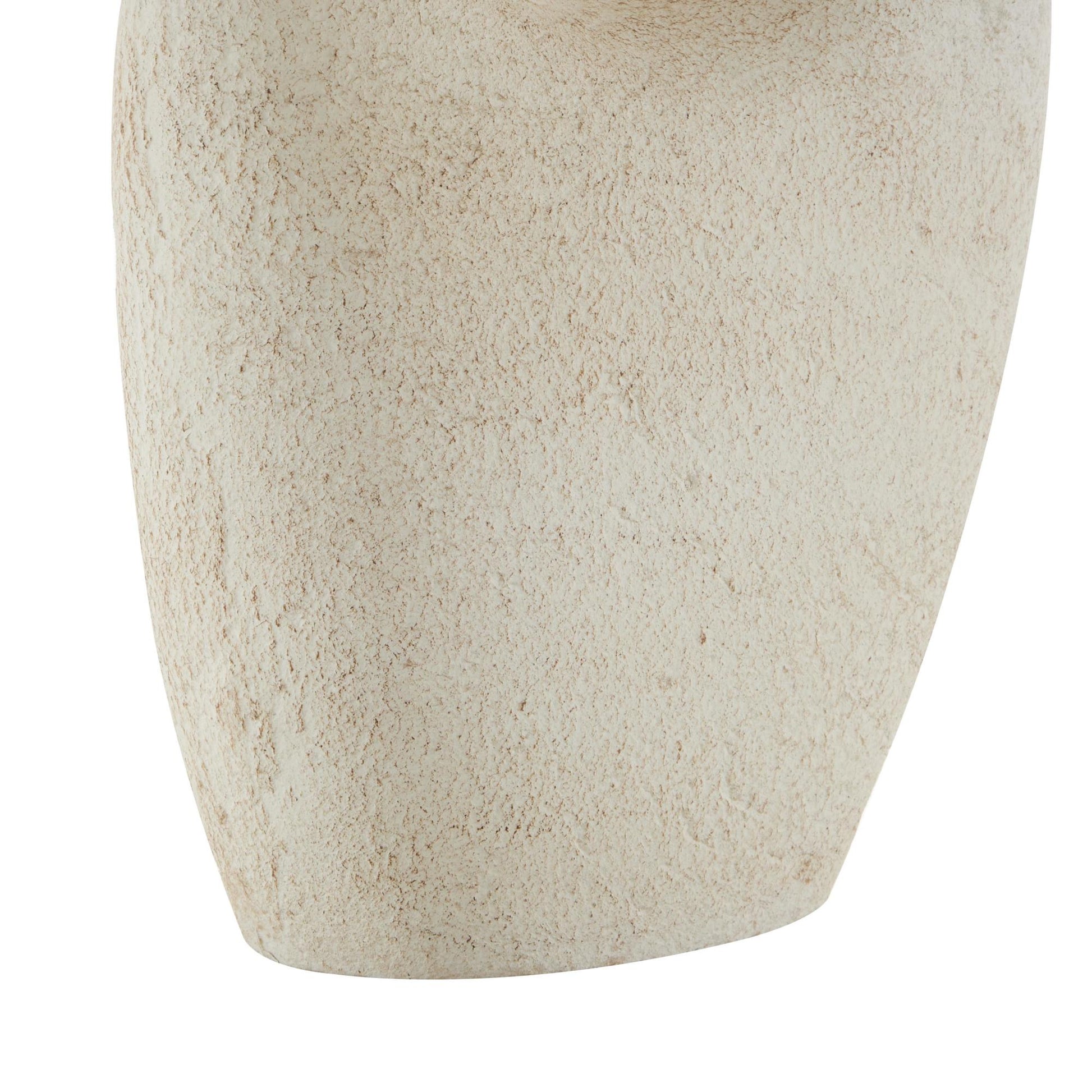 Abstract Cream Paper Mache Curved Cutout Decorative Vase with Brown Distressed Texturing