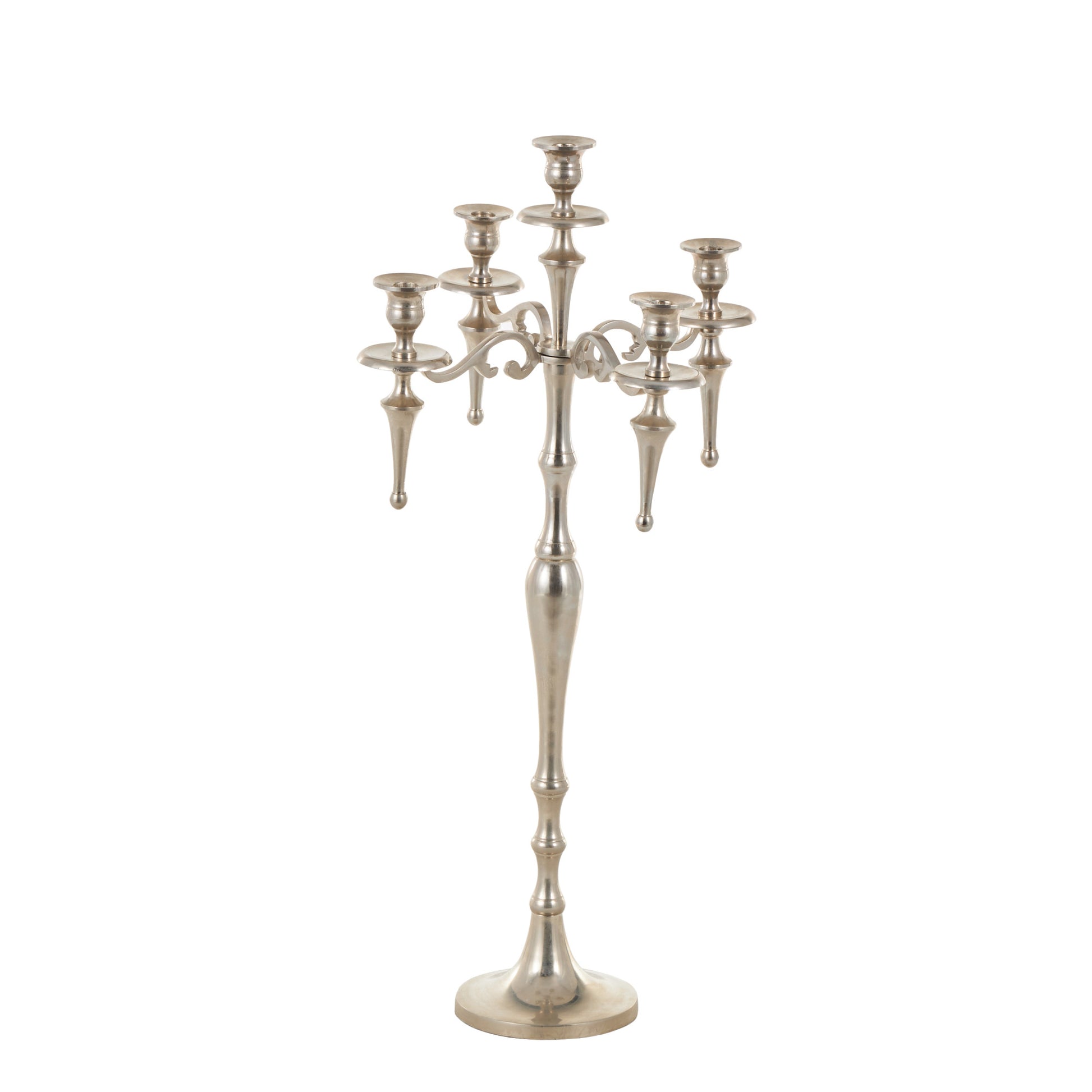 Scroll Silver Aluminum Metal Turned Floor 5 Plate Decorative Candelabra