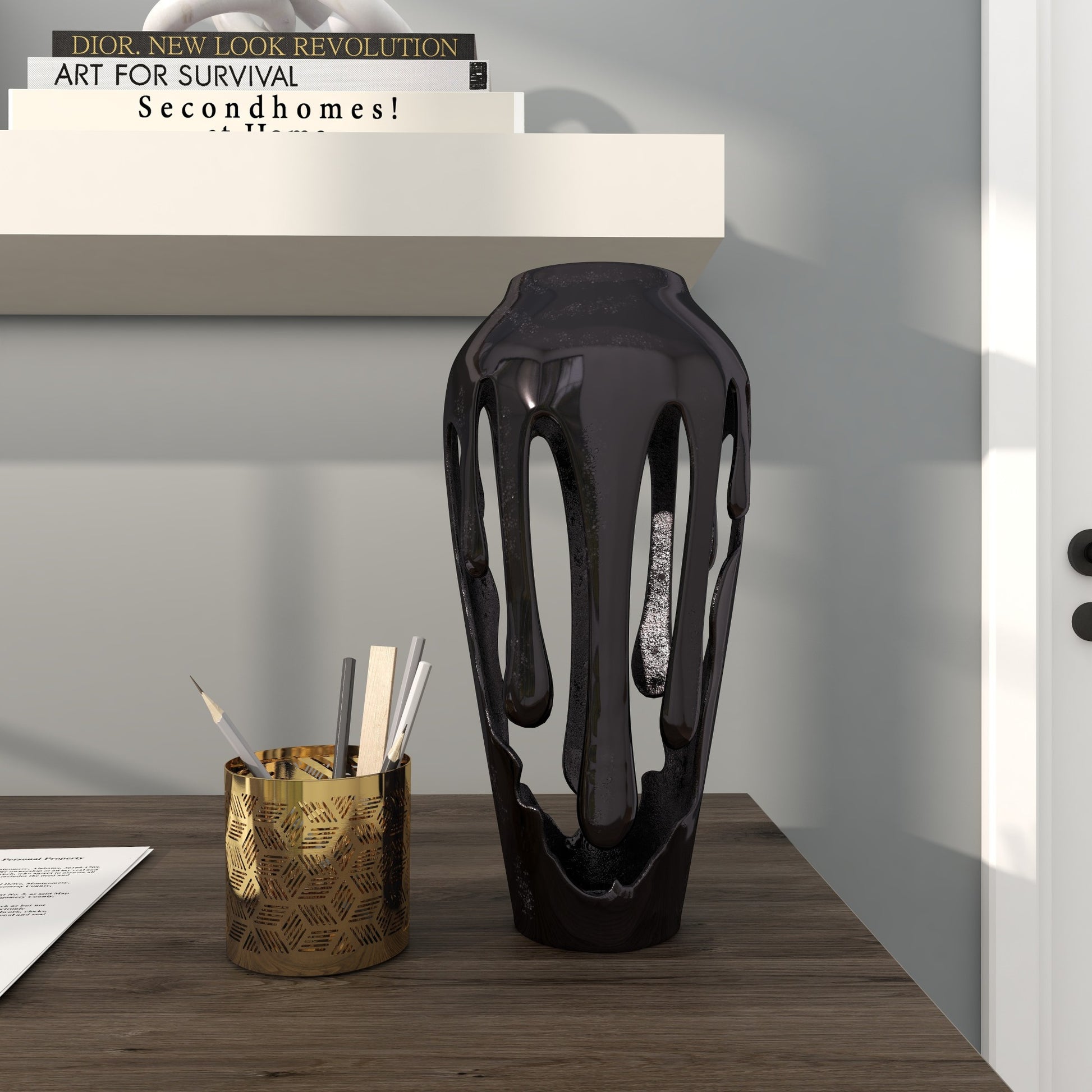 Abstract Aluminum Metal Drip Decorative Vase with Melting Designed Body