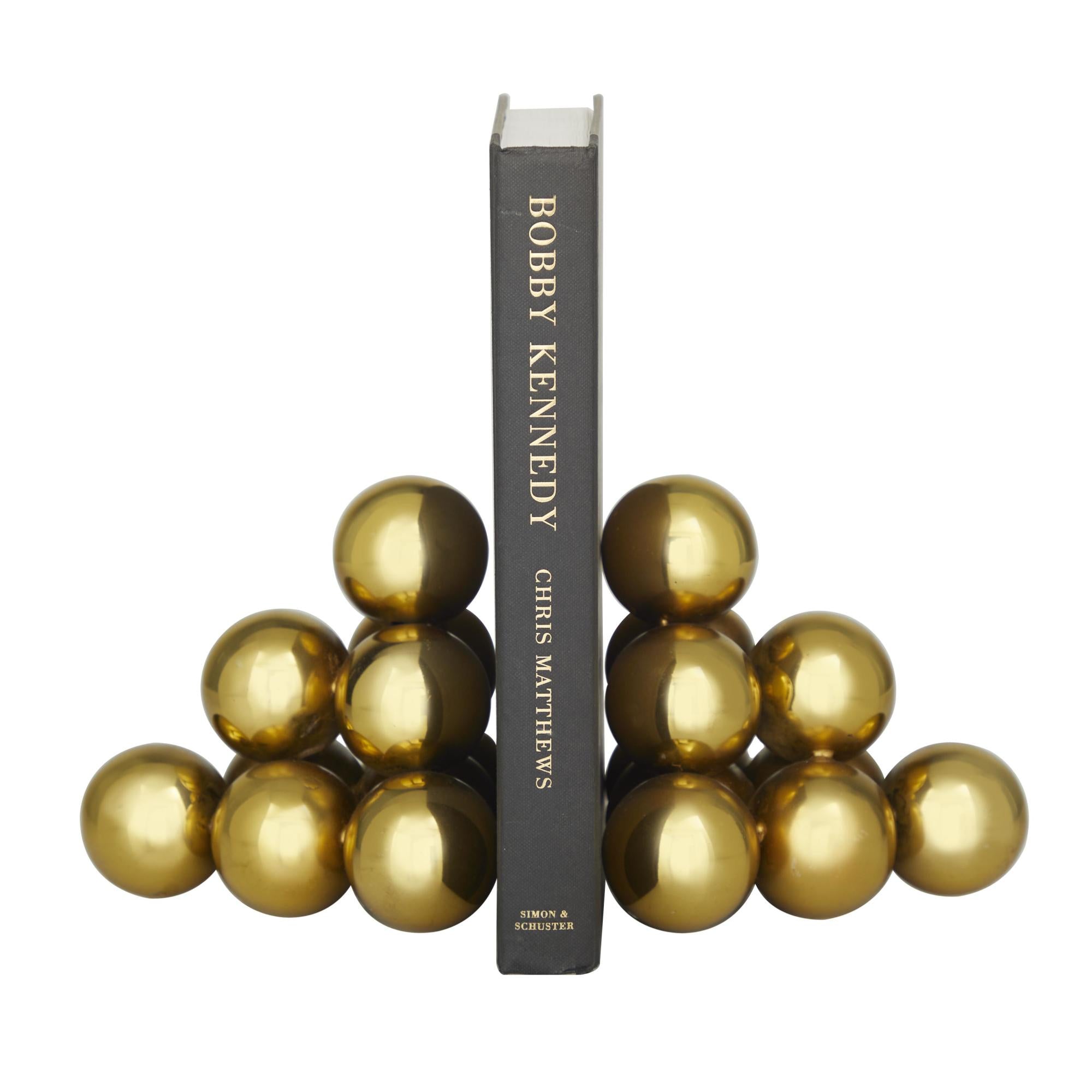 Set of 2 Gold Stainless Steel Metal Stacked Orb Decorative Bookends