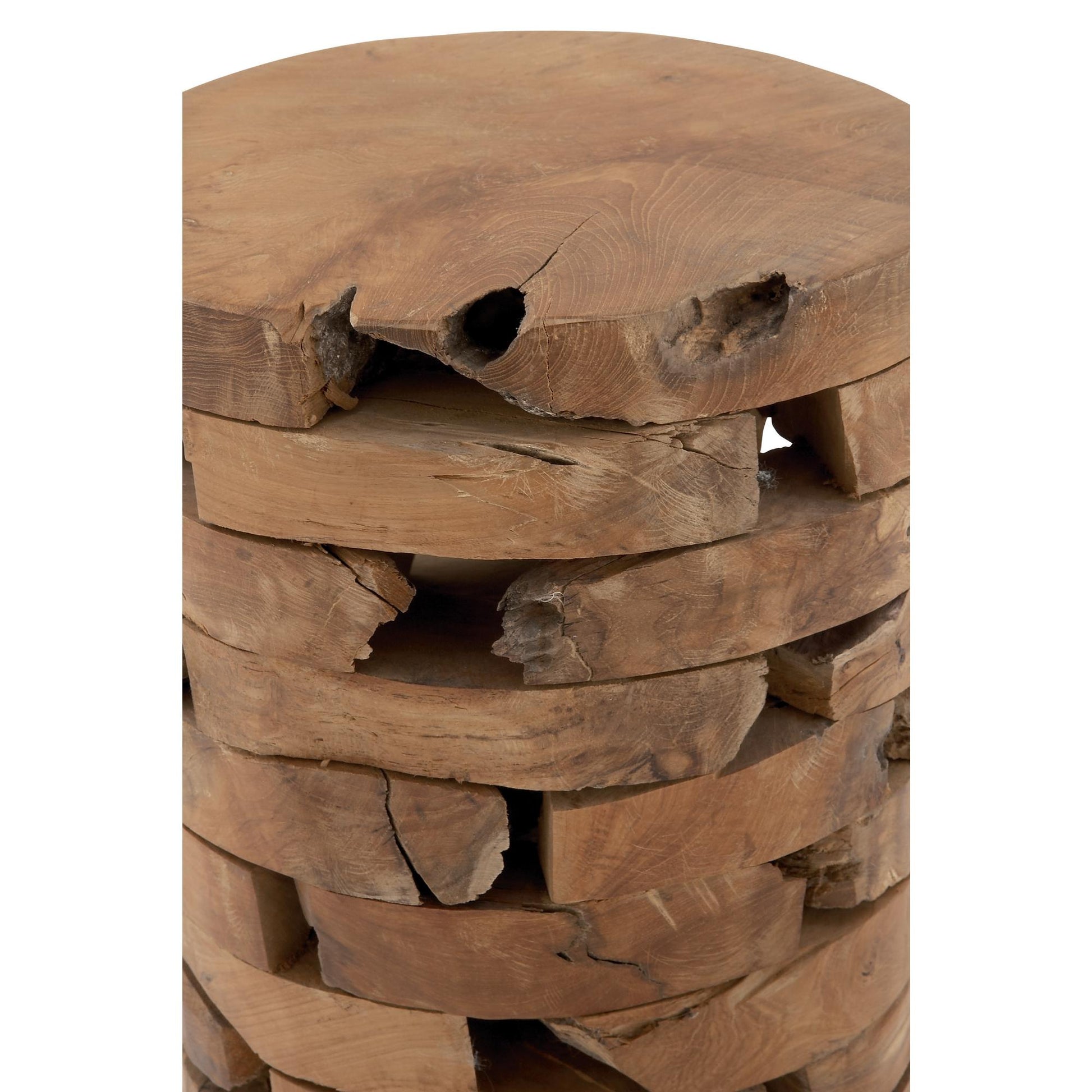 Teak Wood Handmade Live Edge Side End Accent Table with Brick Inspired Design