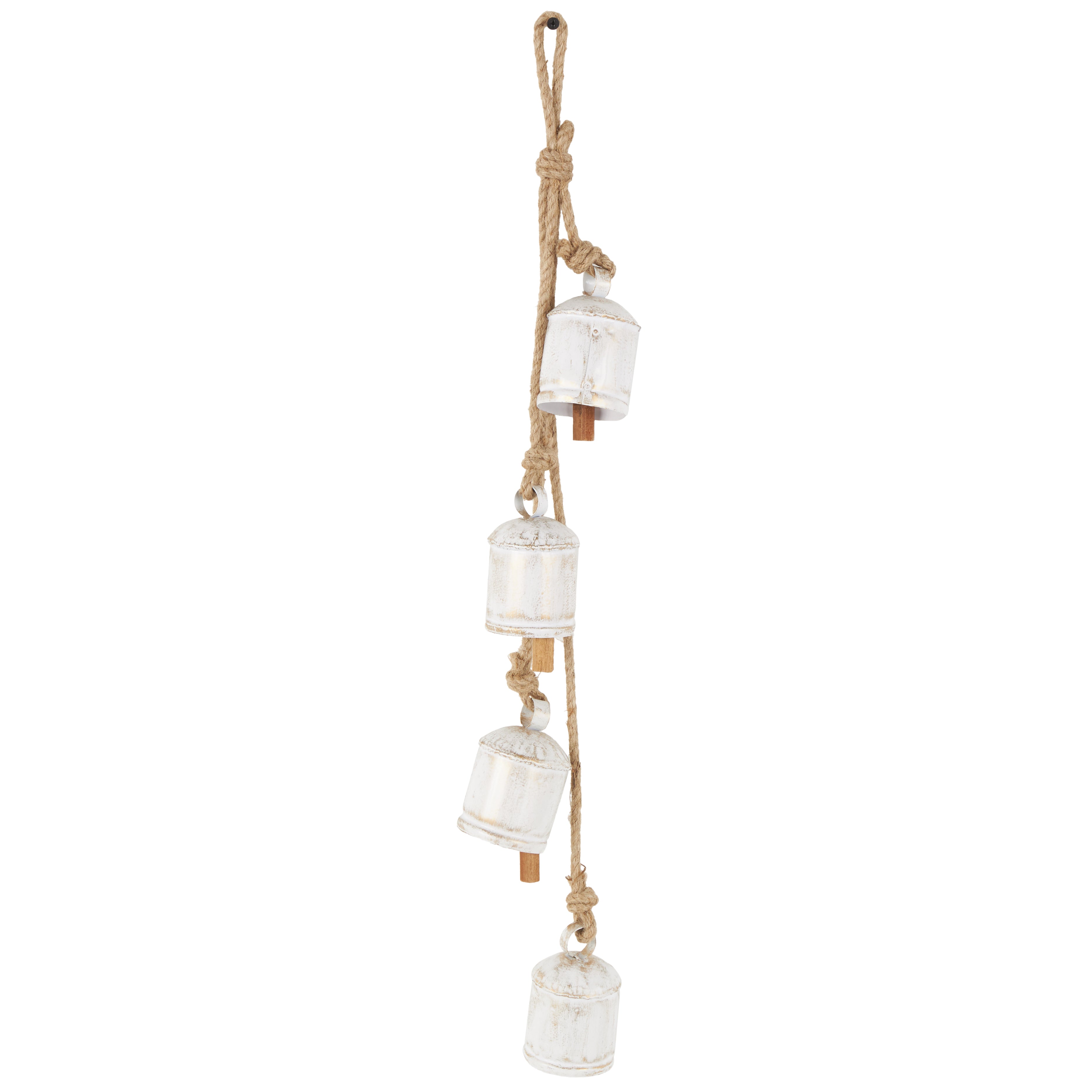 Metal Tibetan Inspired Indoor Outdoor Decorative Cow Bells with 4 Bells on Jute Hanging Rope