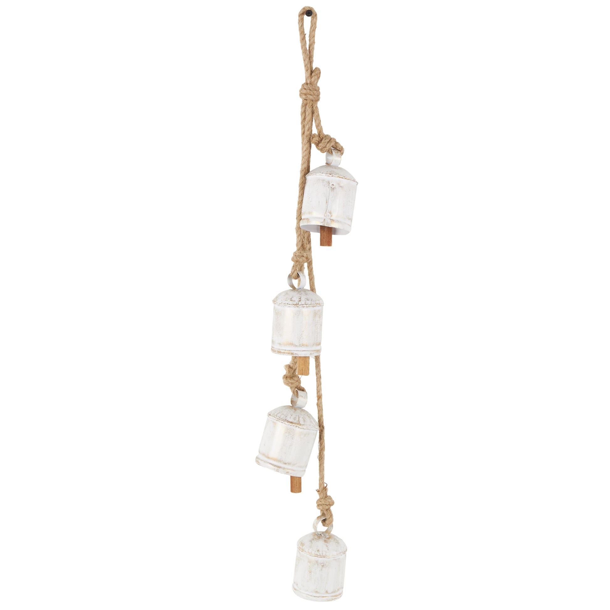 Metal Tibetan Inspired Indoor Outdoor Decorative Cow Bells with 4 Bells on Jute Hanging Rope