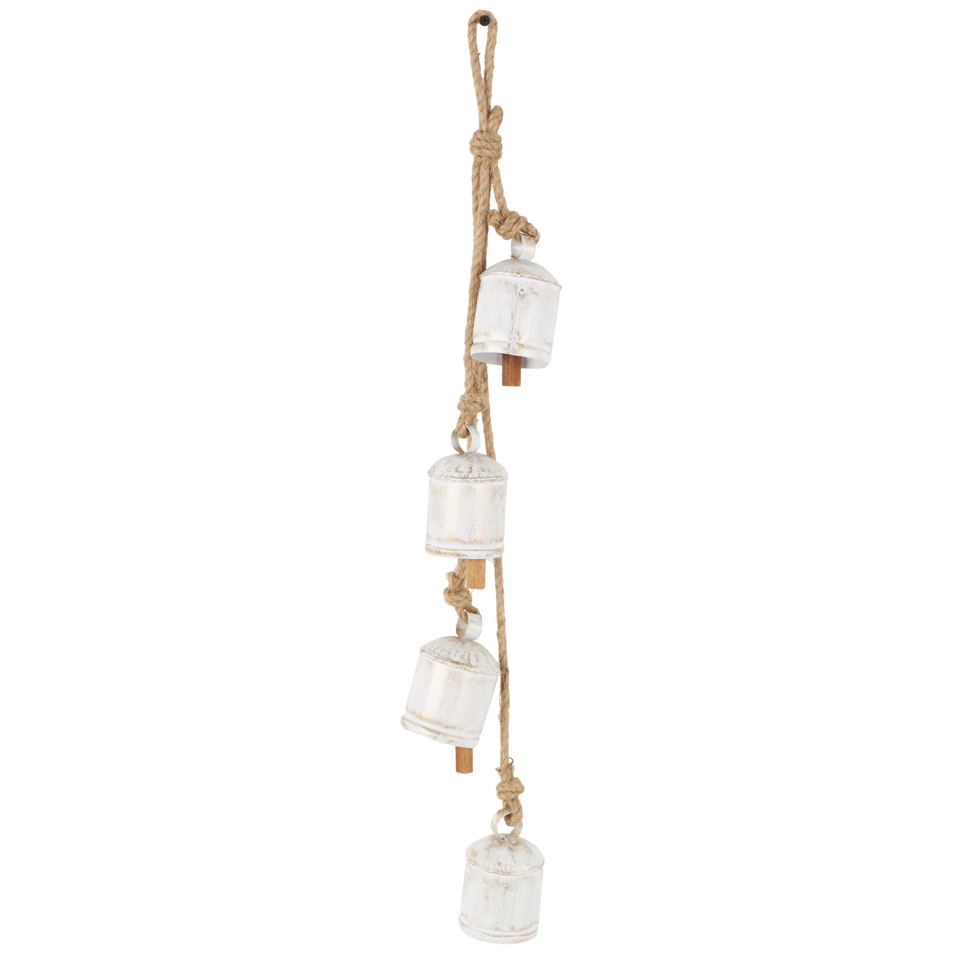 Metal Tibetan Inspired Indoor Outdoor Decorative Cow Bells with 4 Bells on Jute Hanging Rope