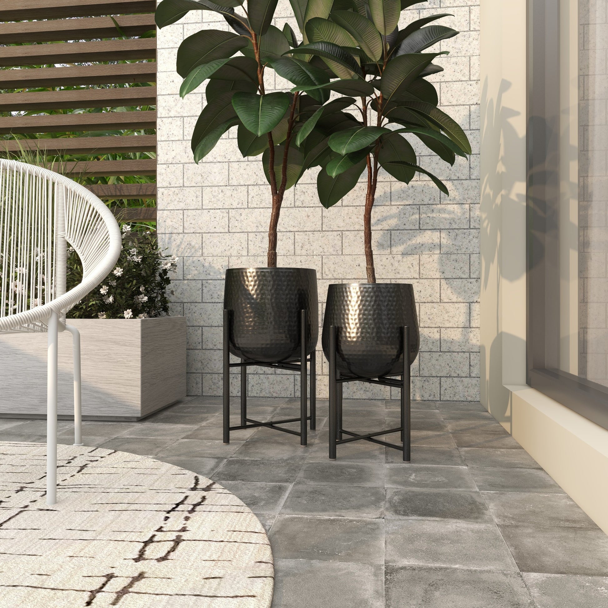 CosmoLiving by Cosmopolitan Set of 2 Metal Hammered Indoor Outdoor Planter with Removable Stand
