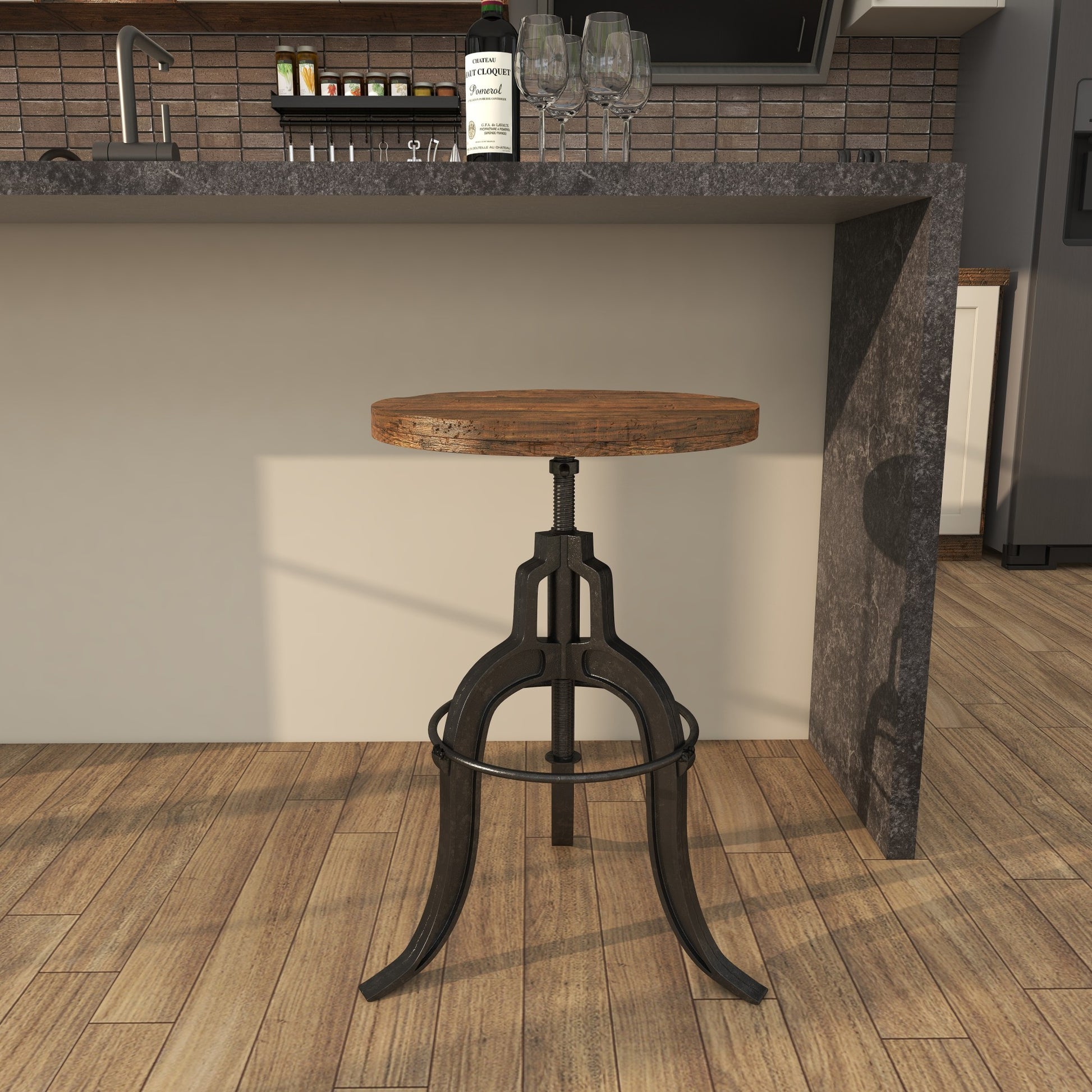 Black Metal Handmade Vintage Industrial Inspired Living Room Stool with Reclaimed Teak Wood Seat
