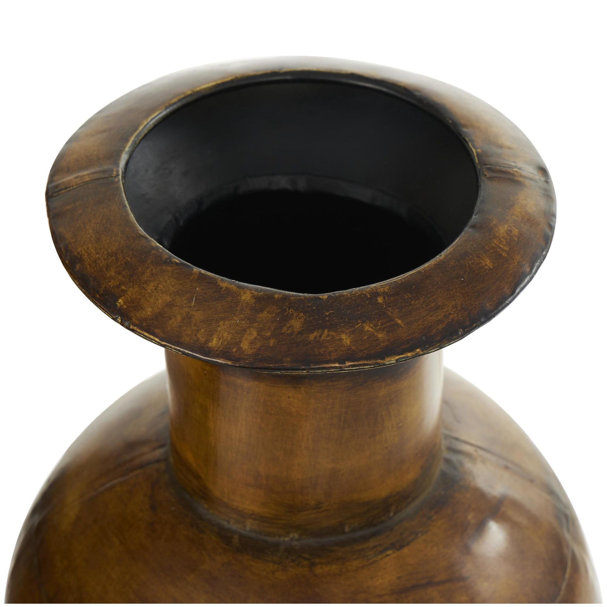 Set of 3 Brown Metal Indoor Outdoor Tall Floor Bottleneck Decorative Vase with Tortoise Shell Pattern