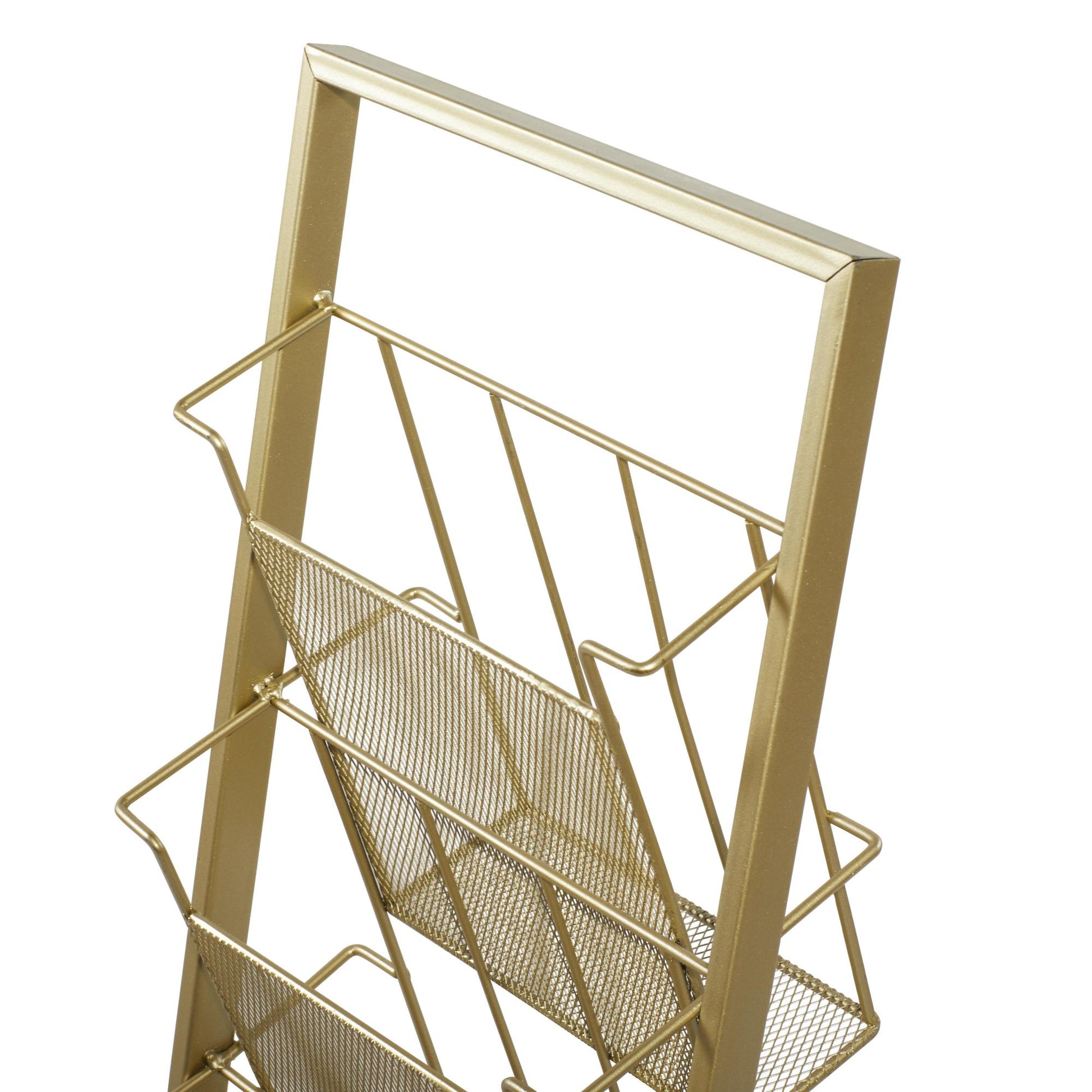 Gold Metal 4 Slot Decorative Magazine Holder with Tall Stand