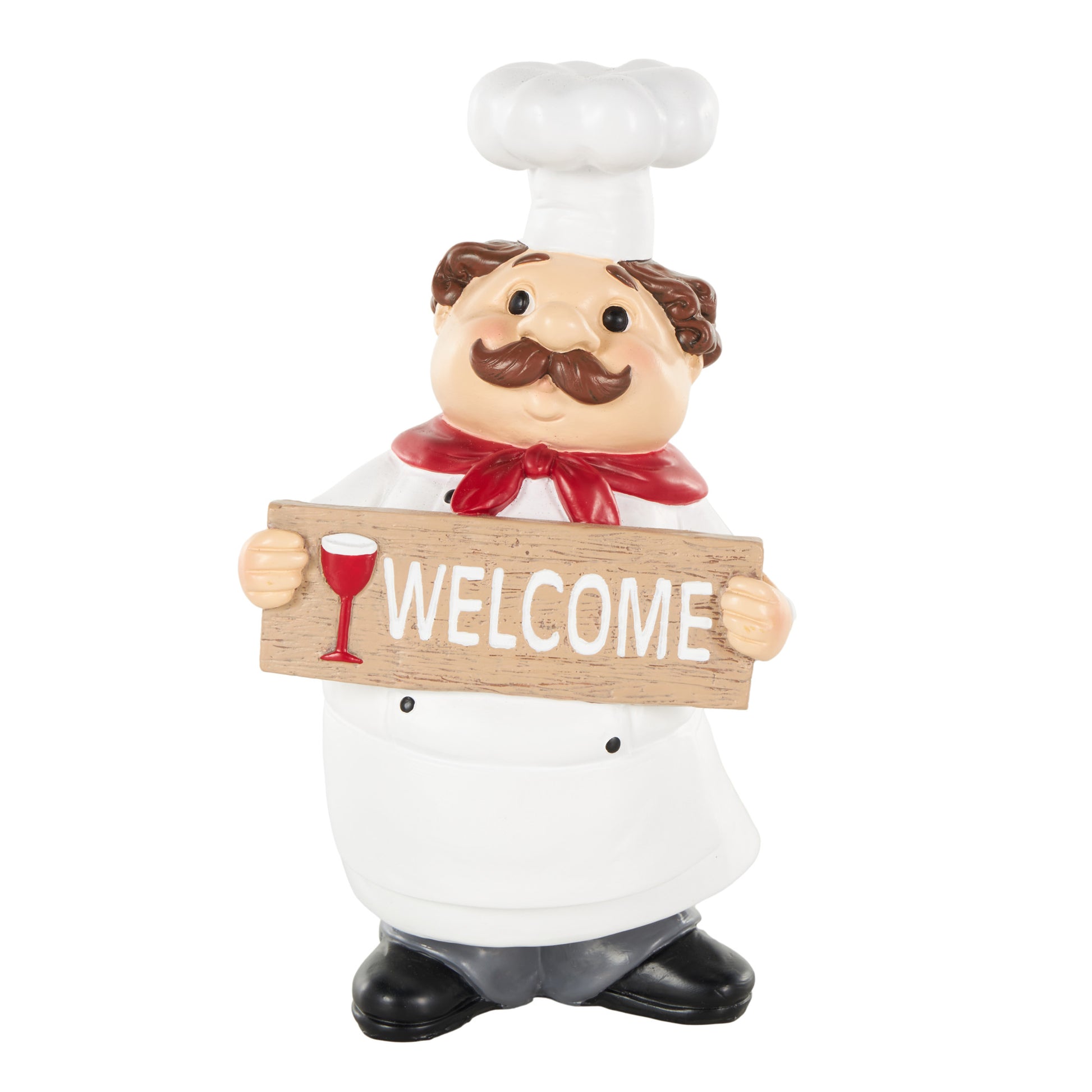 Set of 2 Chef White Polystone Kitchen Decorative Figurine Decorative Sculpture with Welcome Signs