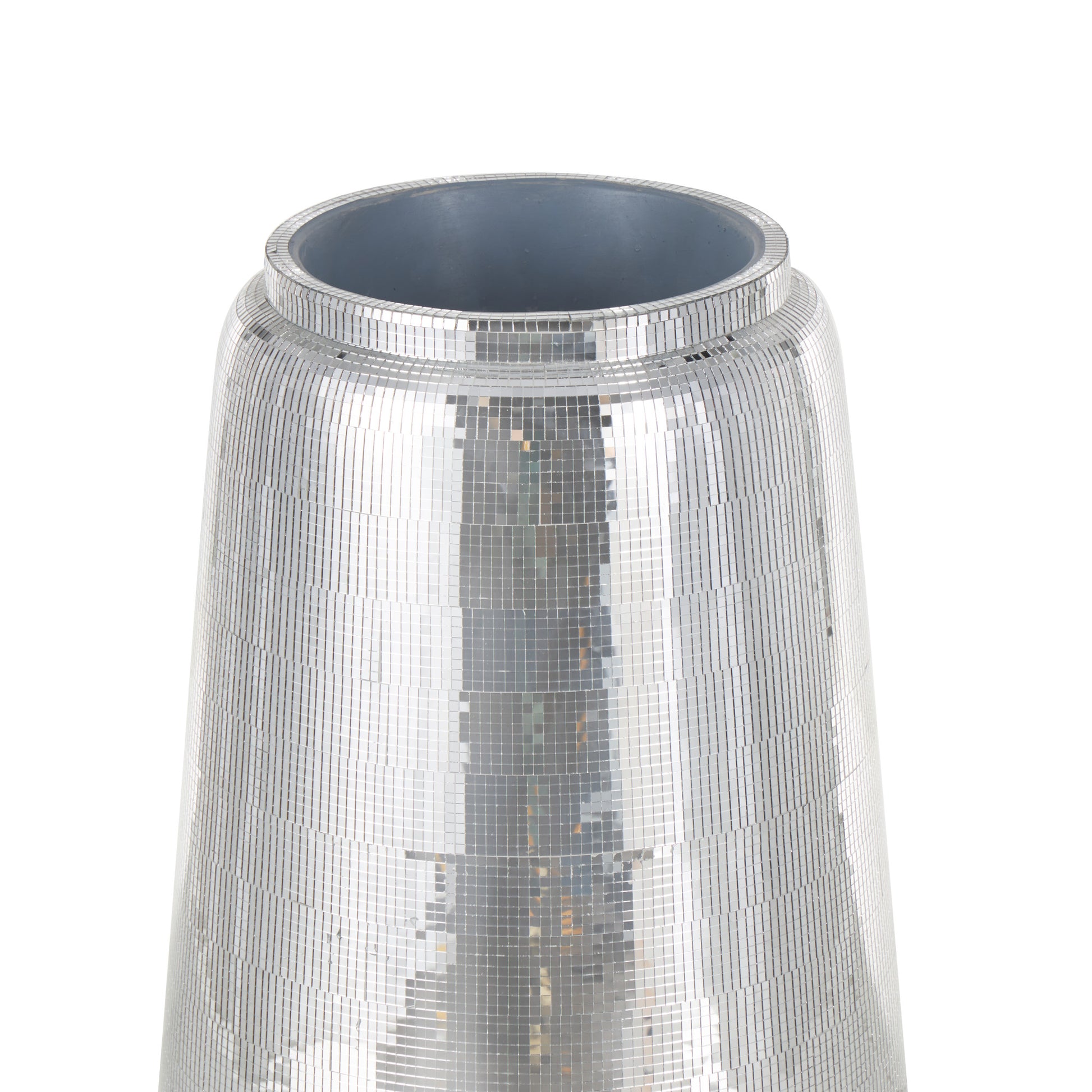Silver Fiberglass Mosaic Floor Decorative Vase with Blue Interior