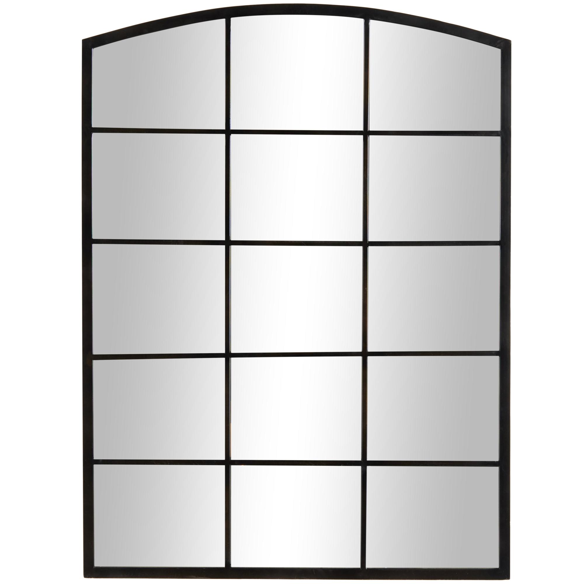 Metal Arched Window Pane Inspired Room Wall Mirror with Black Frame