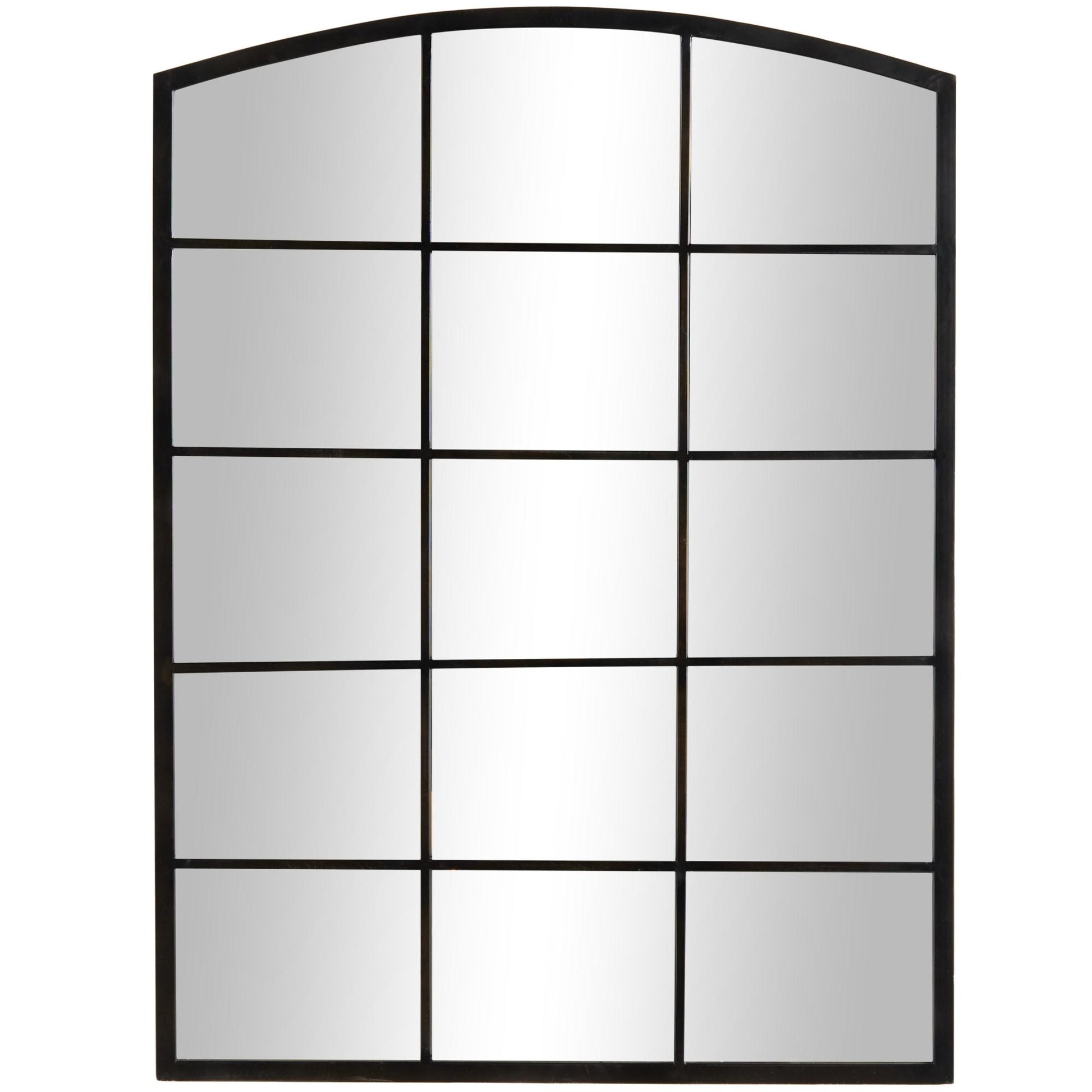 Metal Arched Window Pane Inspired Room Wall Mirror with Black Frame