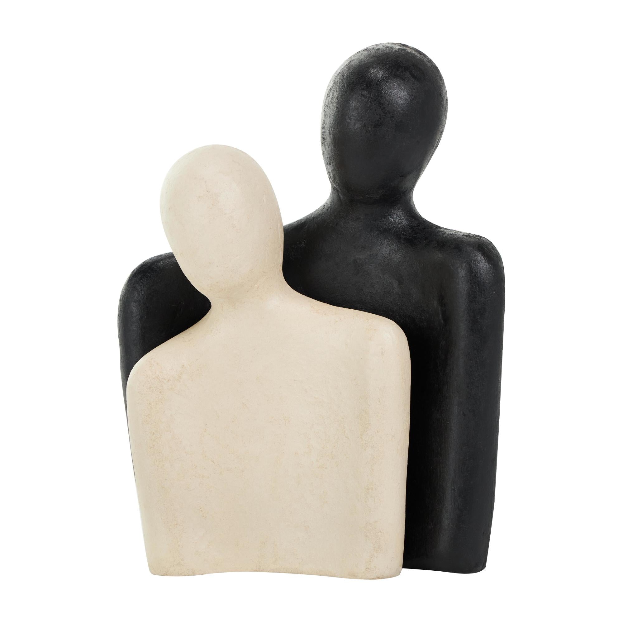 Set of 2 People Cream Paper Mache Nesting Decorative Sculpture with Black Accent Piece